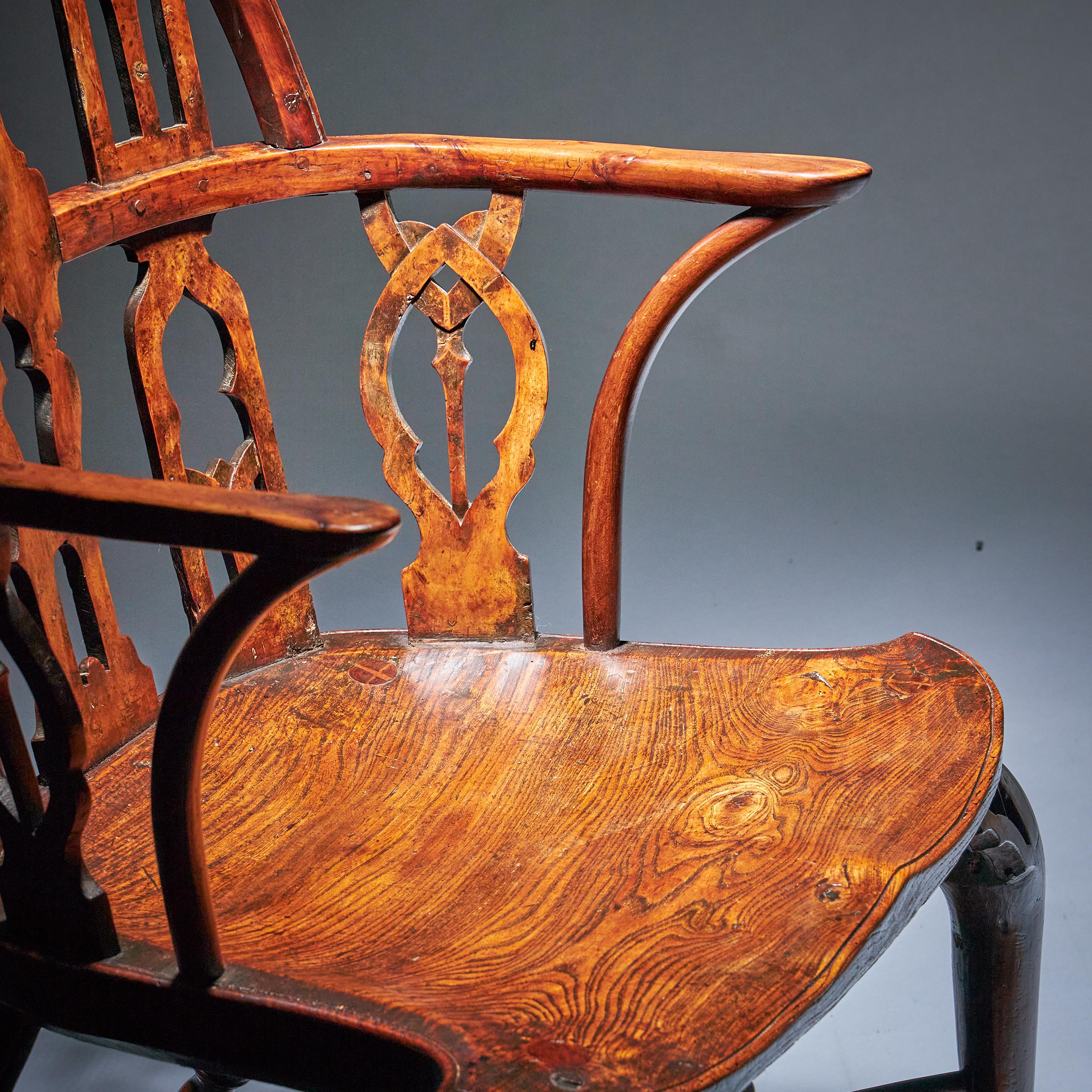 Pair of 18th Century George II Gothic Yew and Elm Windsor Armchairs, circa 1760 11