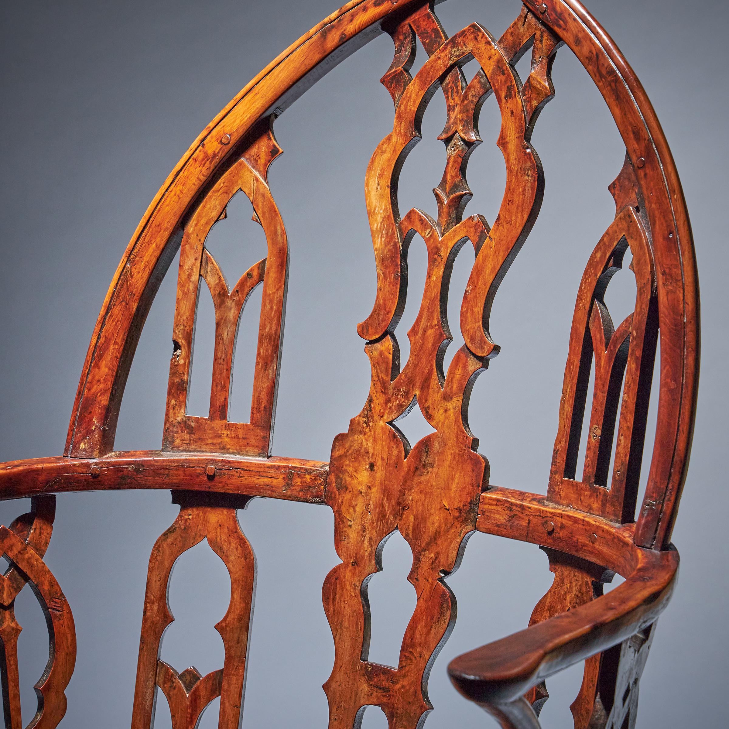 Pair of 18th Century George II Gothic Yew and Elm Windsor Armchairs, circa 1760 4
