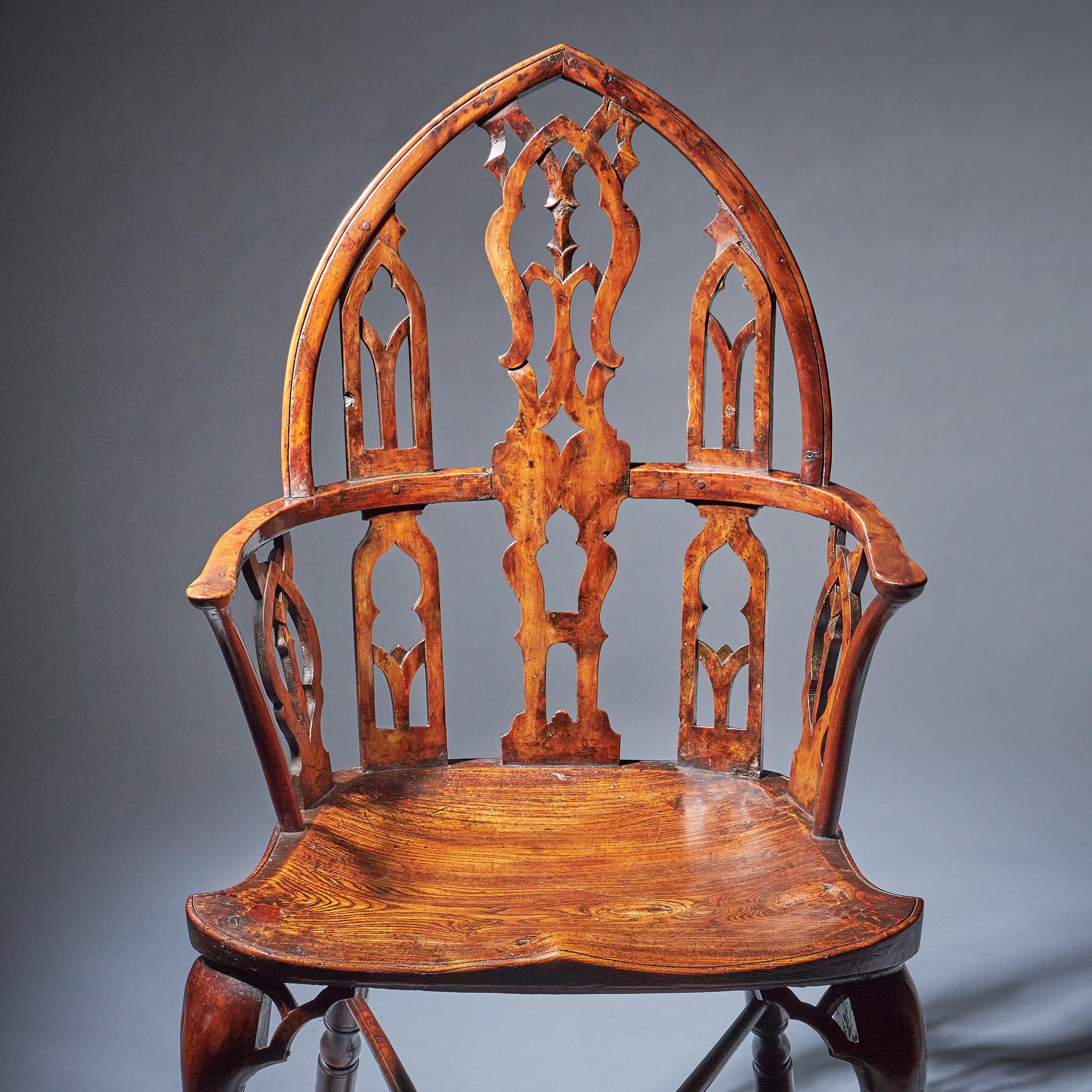 Pair of 18th Century George II Gothic Yew and Elm Windsor Armchairs, circa 1760 8