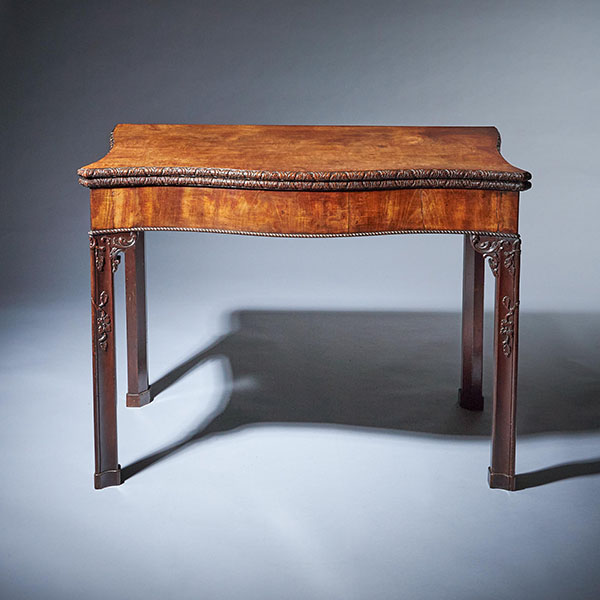 18th Century George III Carved Mahogany Serpentine Concertina Action Card Table