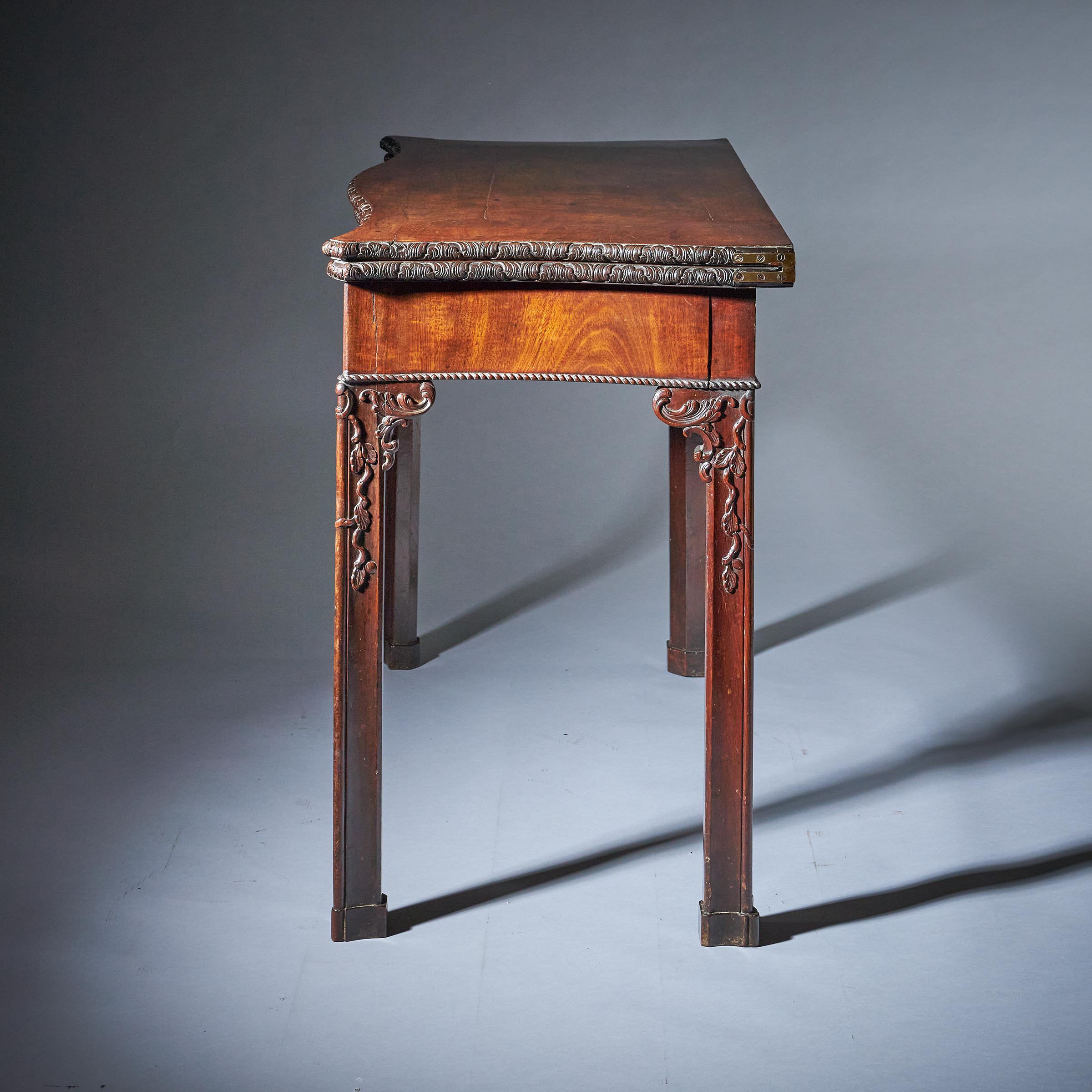18th Century George III Carved Mahogany Serpentine Concertina Action Card Table 3