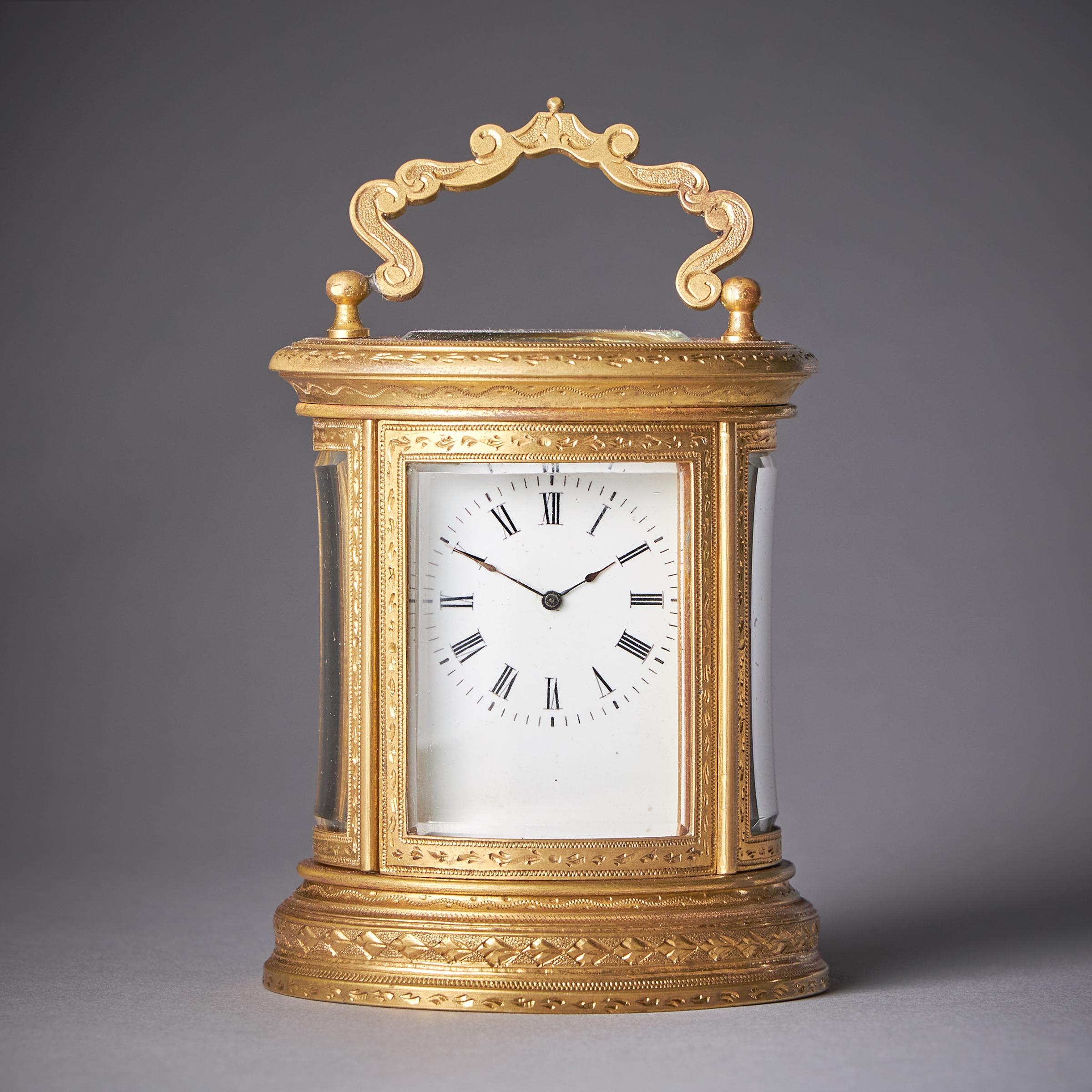 19th Century Eight-Day Miniature Gilt-Brass Carriage Clock with Original Case 2