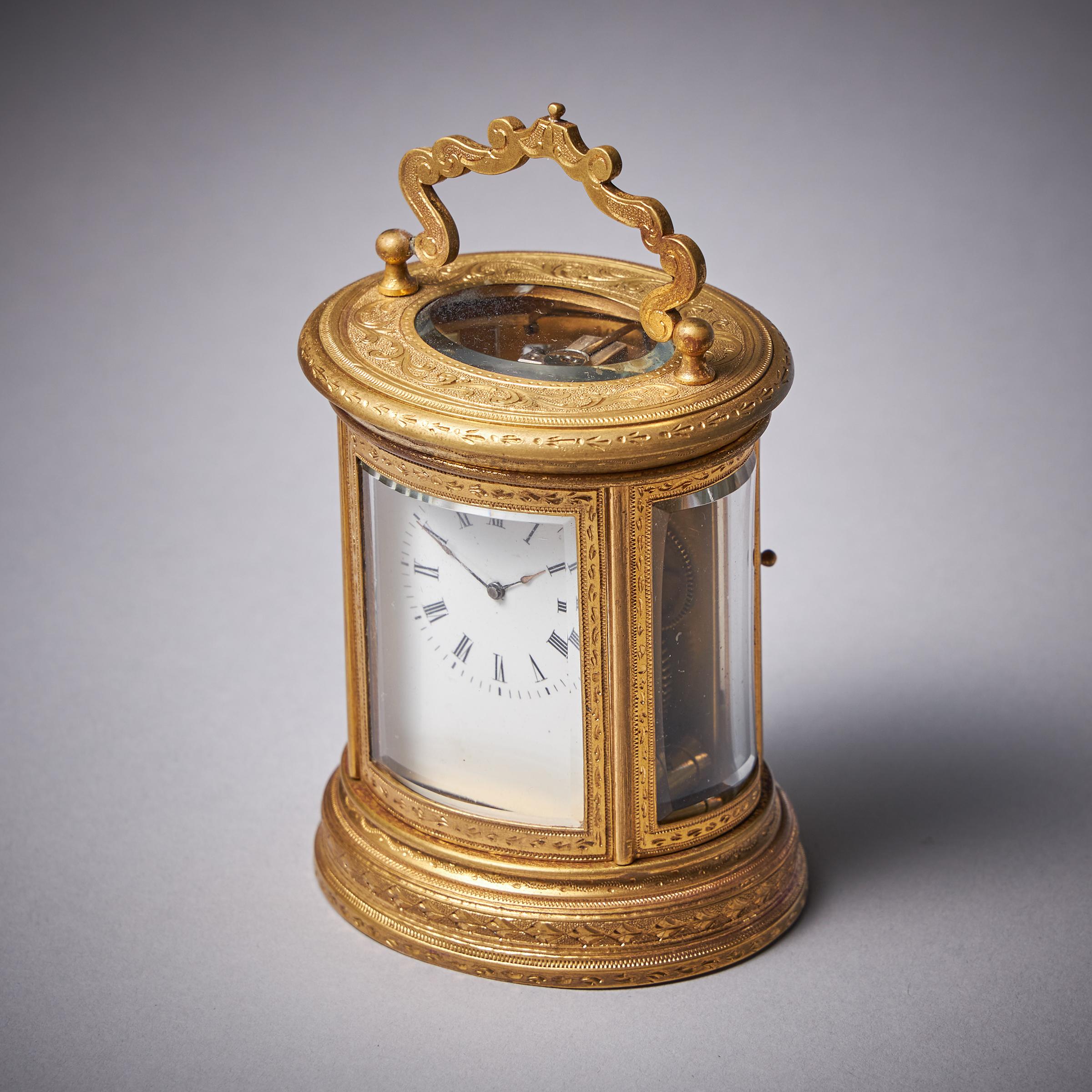 Eight-Day Miniature Gilt-Brass Carriage Clock with Original Case