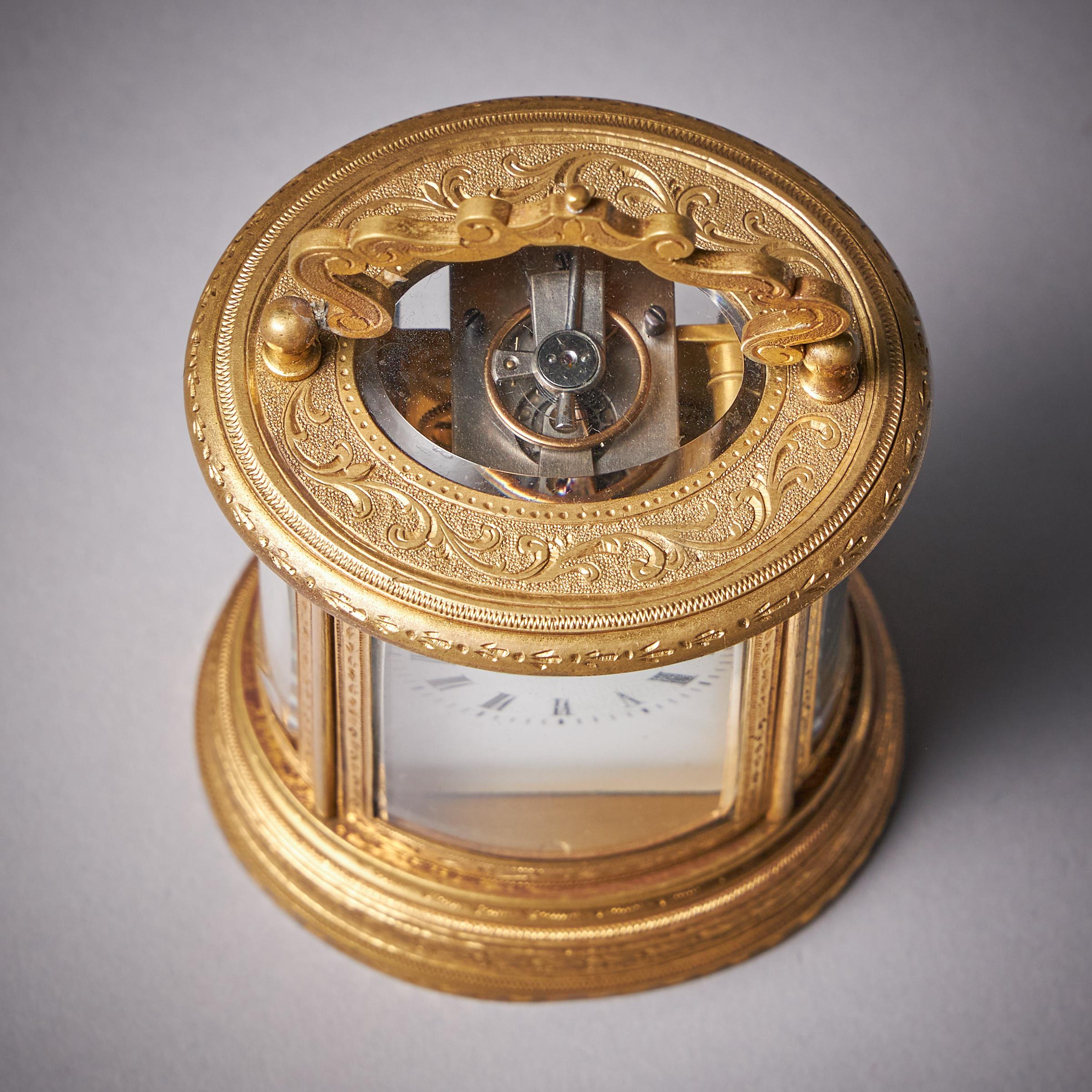 19th Century Eight-Day Miniature Gilt-Brass Carriage Clock with Original Case 5