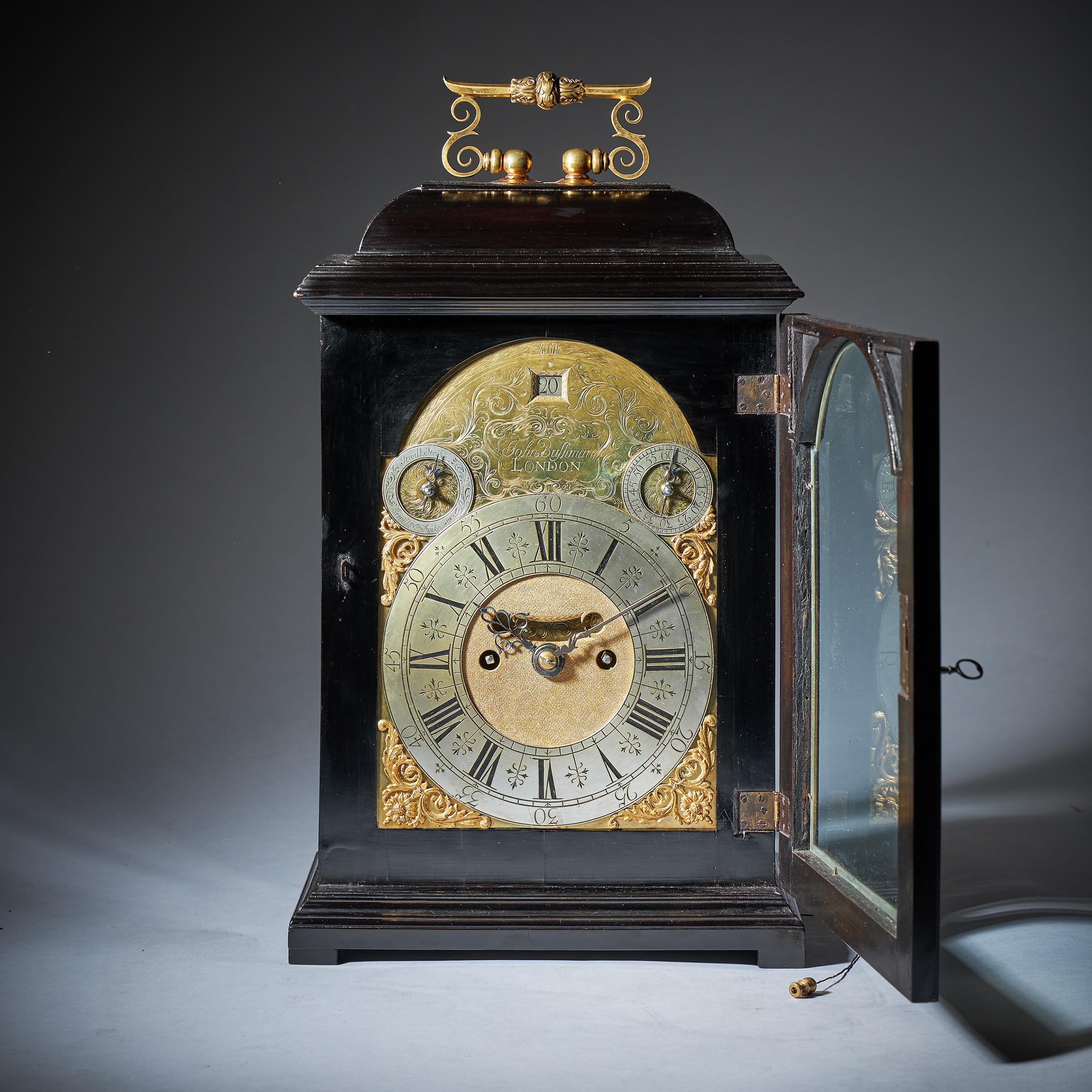18th Century George I Eight-Day Ebony Table Clock with Pull Repeat by Bushman 1