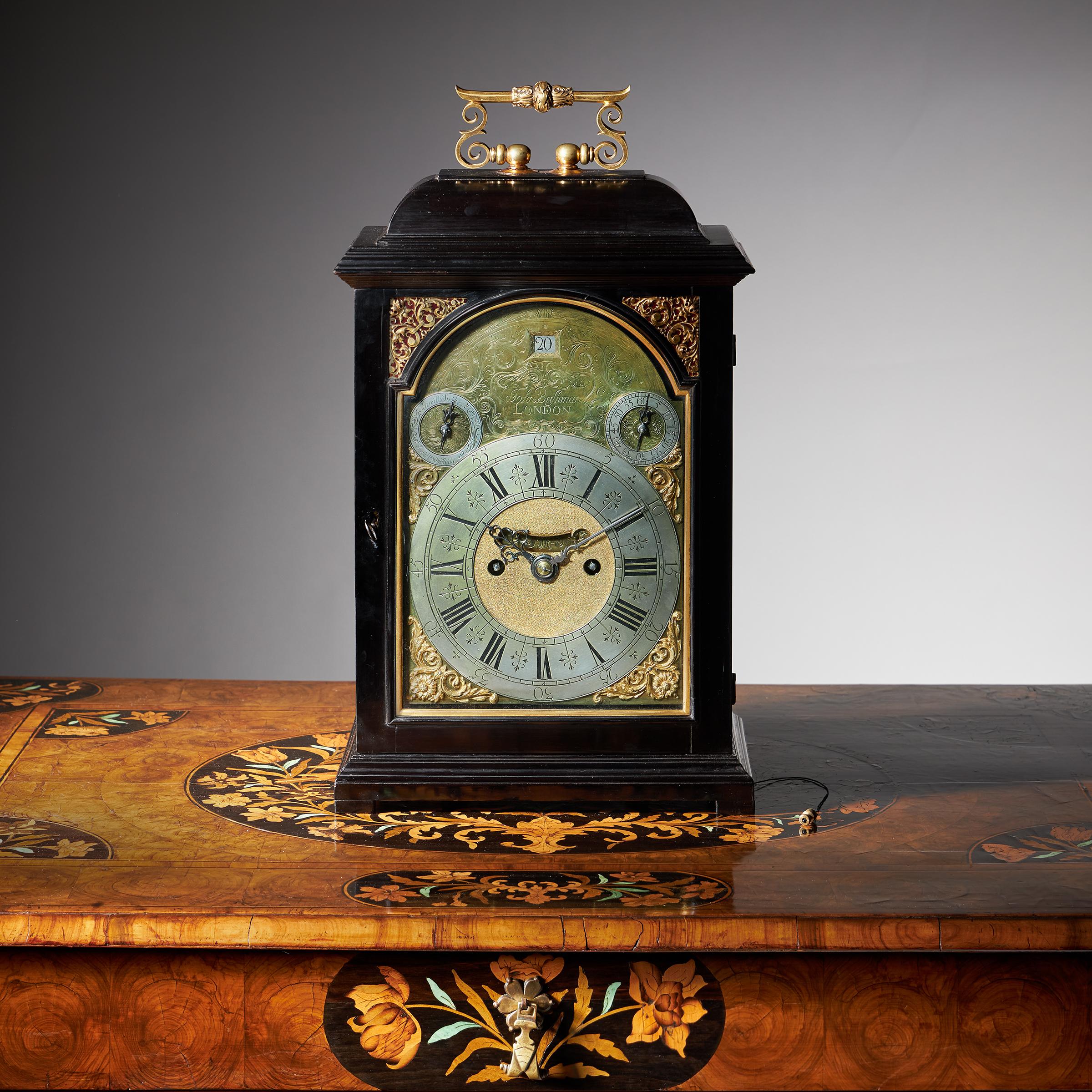18th Century George I Eight-Day Ebony Table Clock with Pull Repeat by Bushman 9