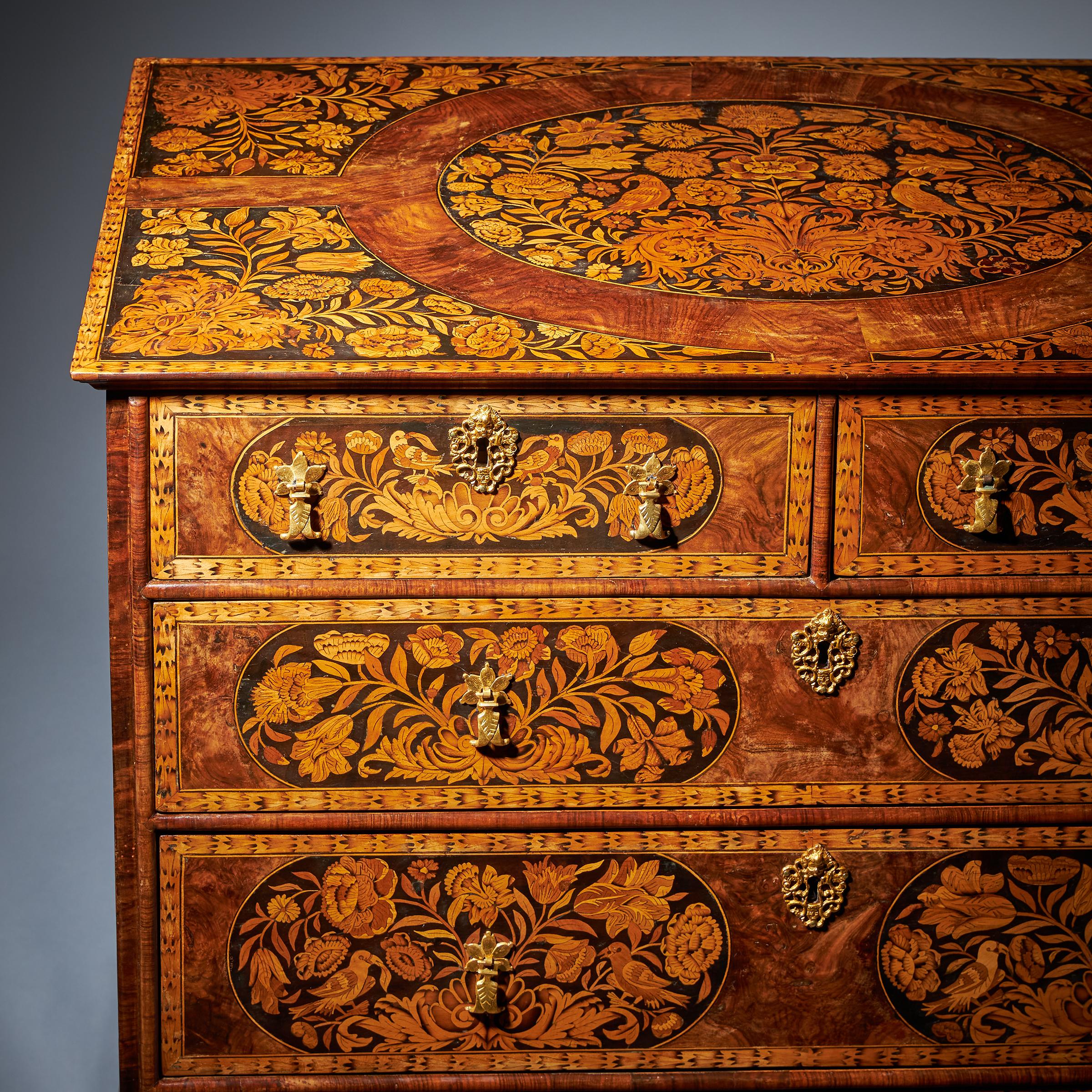 Fine 17th Century William and Mary Figured Walnut Marquetry Chest of Drawers 8