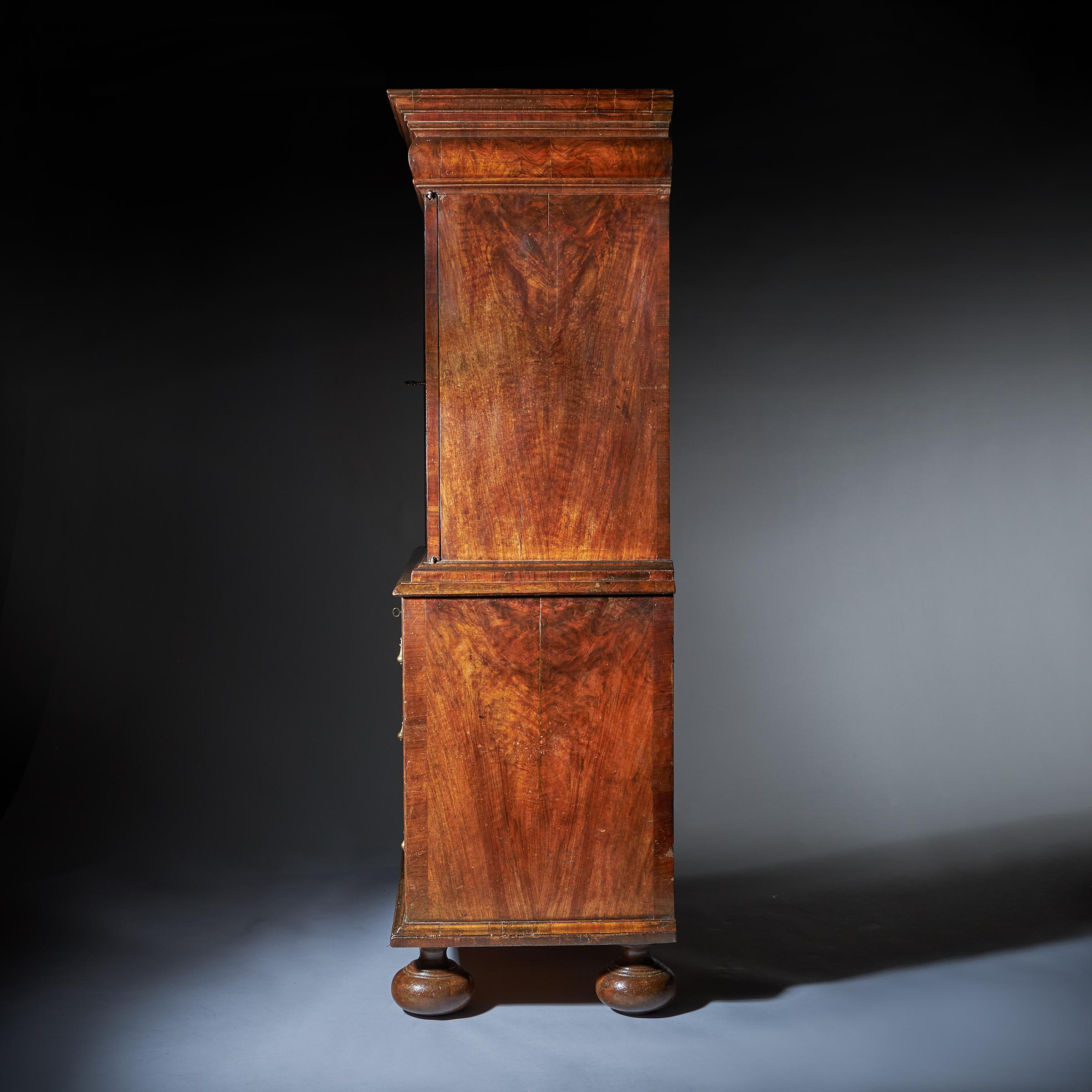 Original 17th Century William and Mary Burr Walnut Cabinet on Chest 3