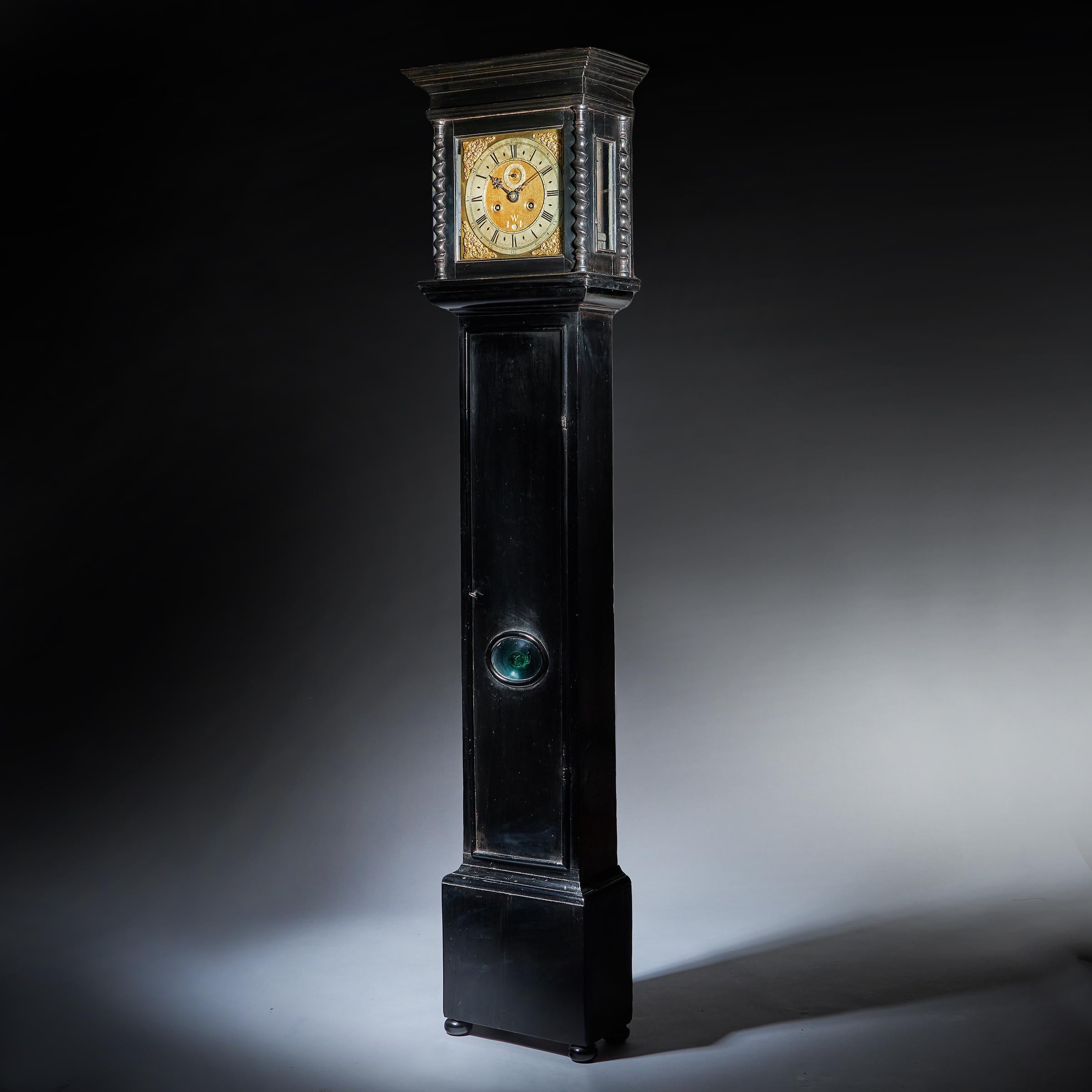 Rare 17th Century William and Mary 10-Inch Ebonised Longcase/Grandfather Clock 1
