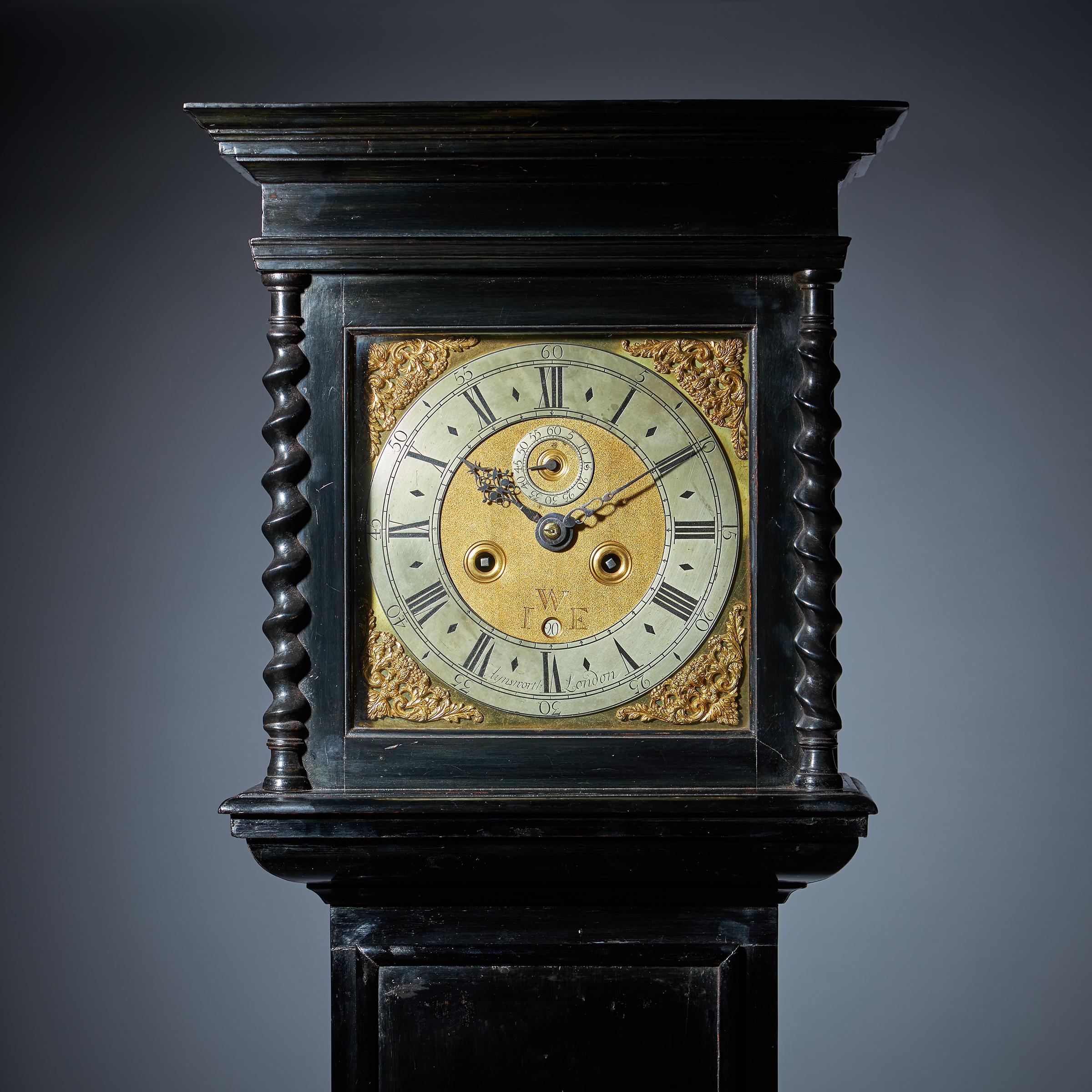 Rare 17th Century William and Mary 10-Inch Ebonised Longcase/Grandfather Clock 2