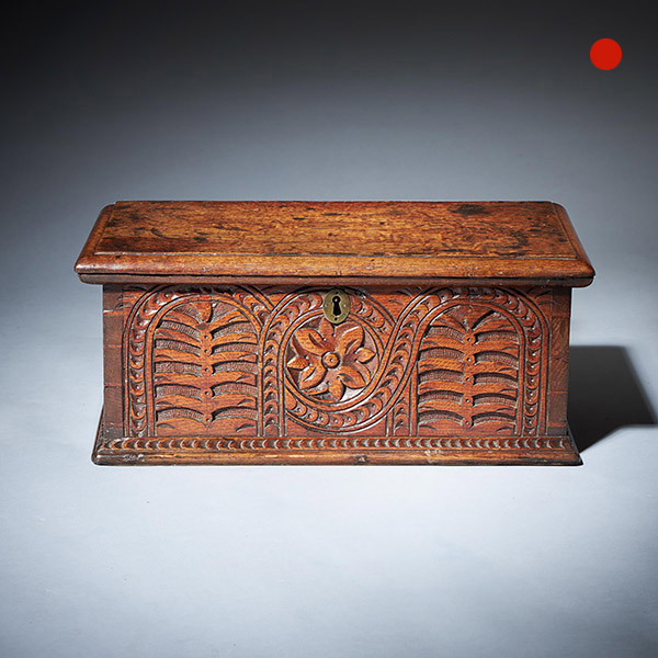Rare William and Mary 17th Century Carved Oak Deeds Box of Small Proportions