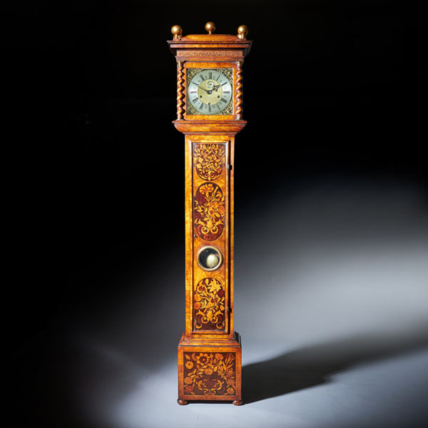 17th Century Charles II Month Going 10″ Marquetry Longcase Clock by John Wise