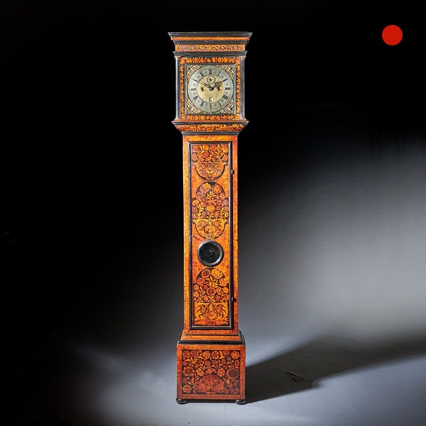 17th Century William and Mary Eight-Day burl Elm Floral Marquetry Longcase Clock