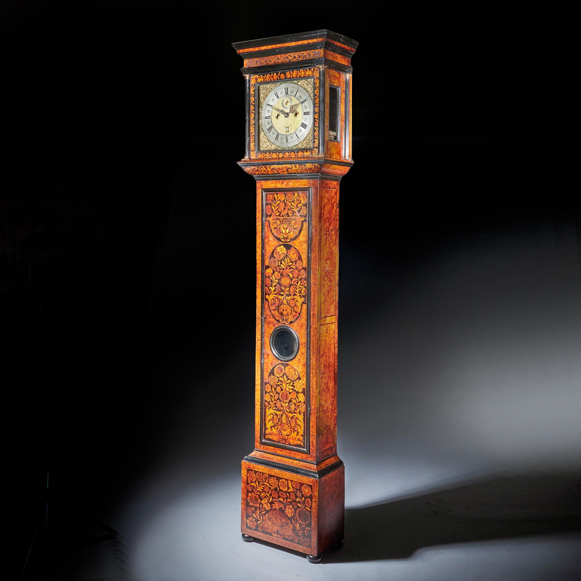 17th Century William and Mary Eight-Day burl Elm Floral Marquetry Longcase Clock 3
