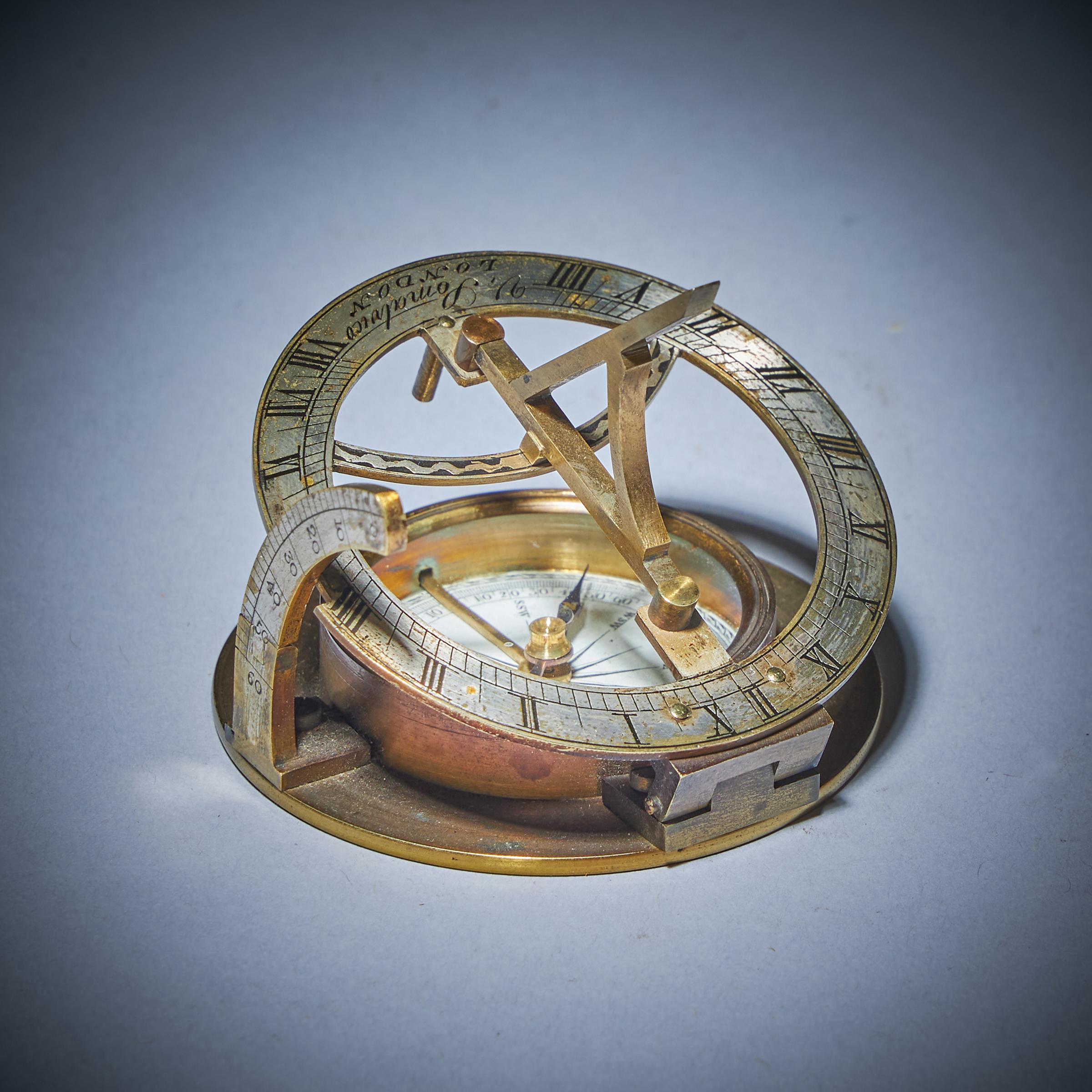 19th Century Equinoctial Pocket Sundial in Original Case, signed V. Simalvico 1