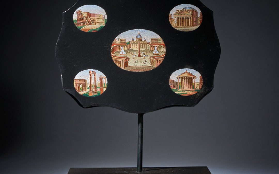 19th Century Grand Tour Micro Mosaic Tablet Depicting Italian Architecture