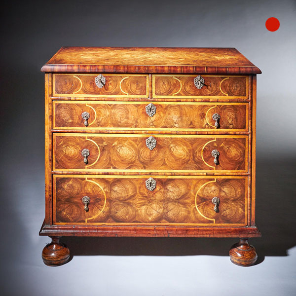 A Fine William and Mary Olive Oyster and Laburnum Chest, Circa 1680-1700