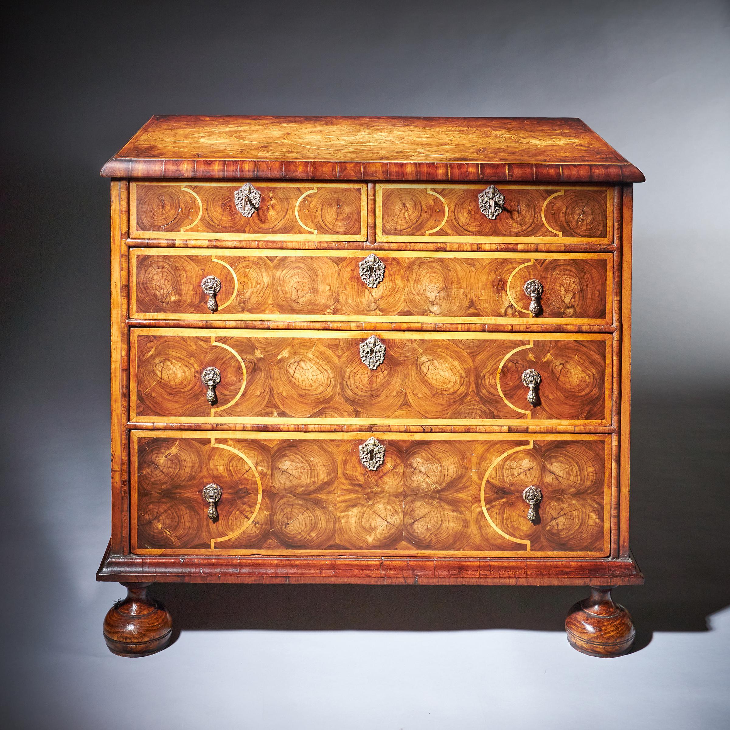 A Fine William and Mary Olive Oyster and Laburnum Chest, Circa 1680-1700 1