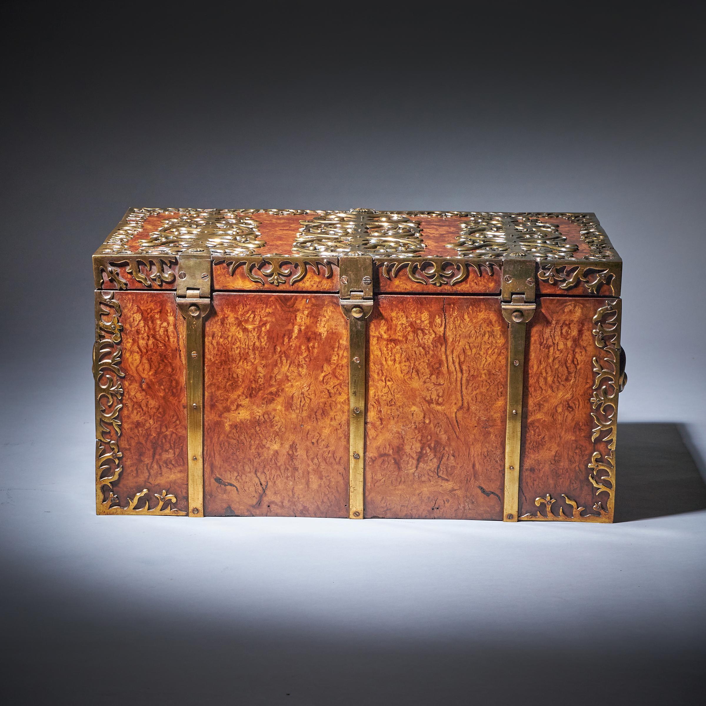 Important 17th Century Charles II Burr Walnut Coffre Fort Strong Box, Circa 1675 6