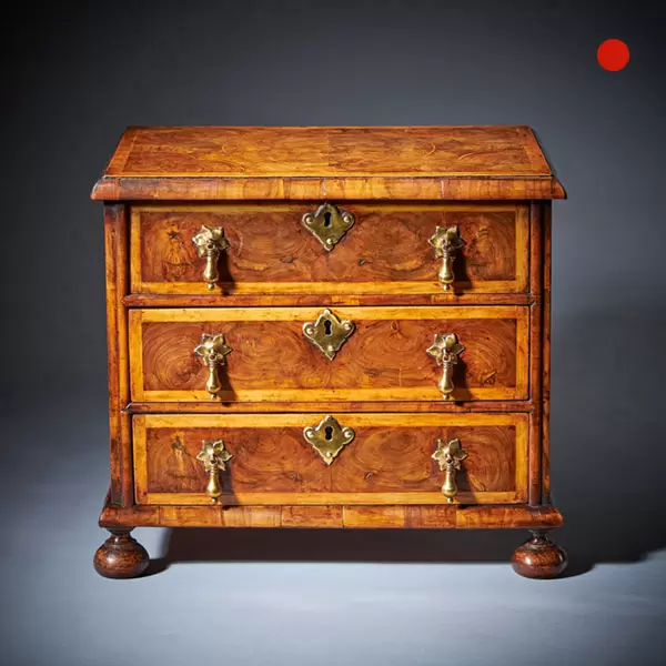 Miniature William and Mary 17th Century Diminutive Olive Oyster Chest C.1690