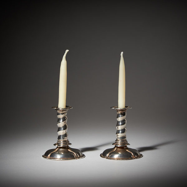 Rare 17th Century Charles II Miniature Silver Trumpet form Candlesticks, C 1660