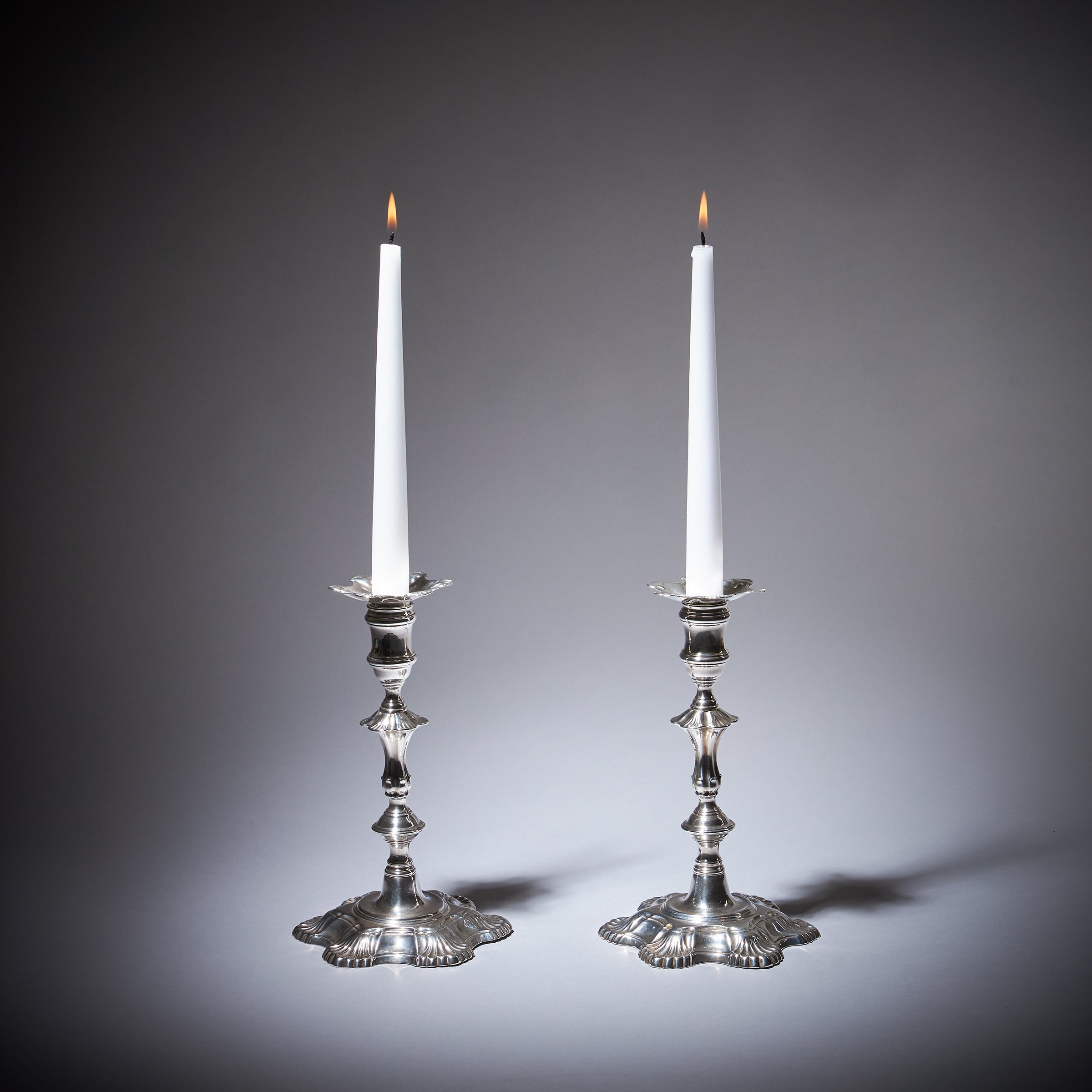 A Pair of 18th Century George II Silver Candlesticks by John Cafe, London 1751 1