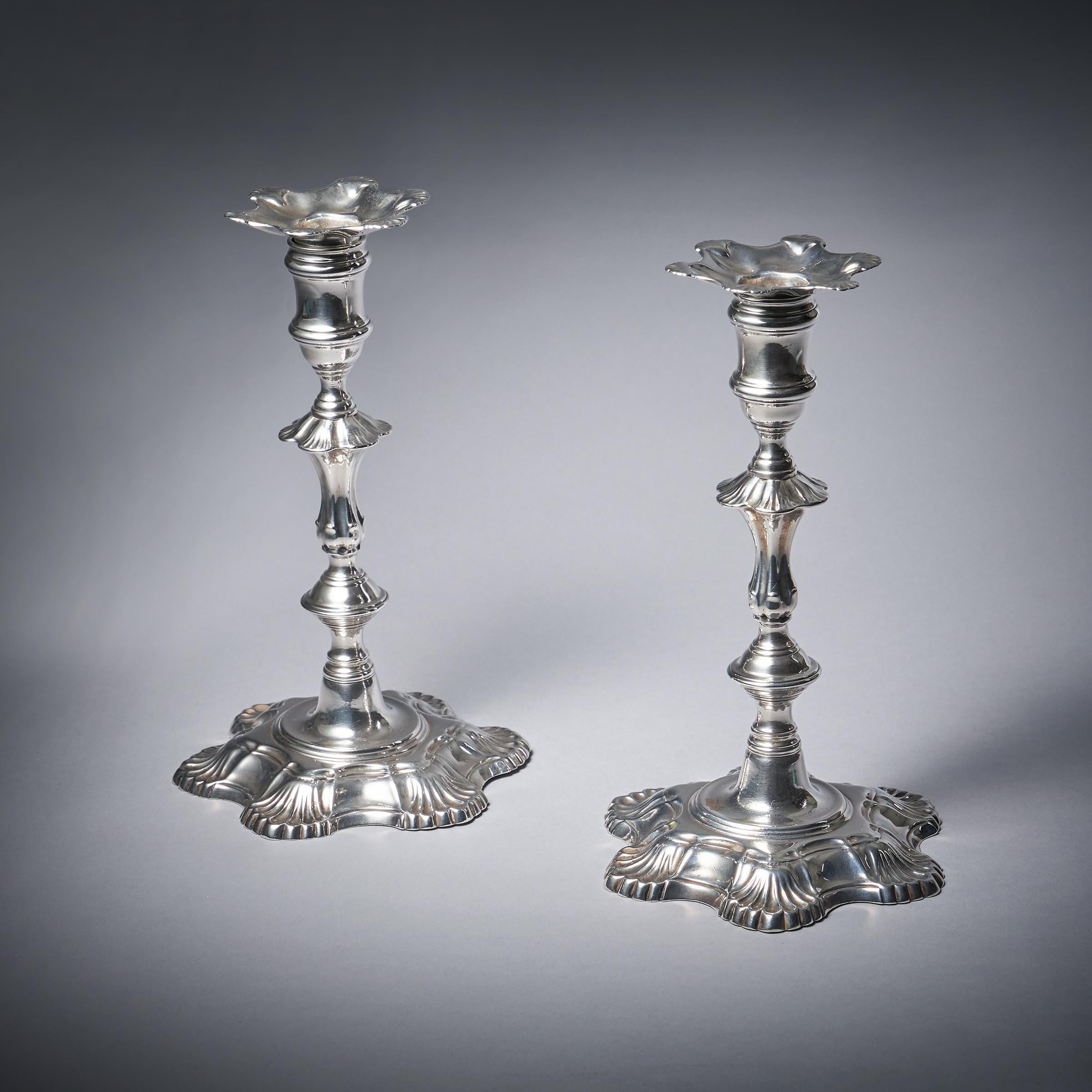 A Pair of 18th Century George II Silver Candlesticks by John Cafe, London 1751 2