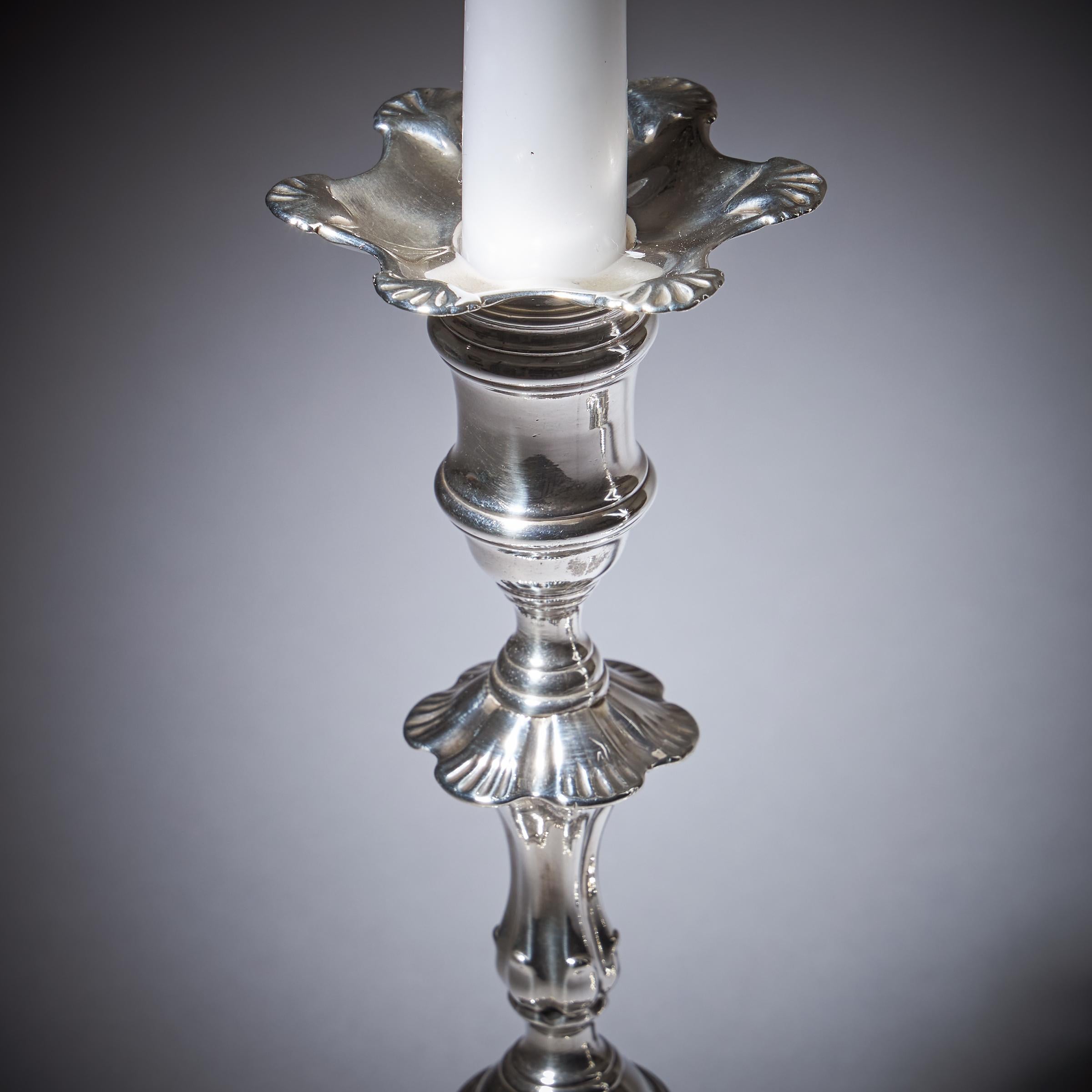 A Pair of 18th Century George II Silver Candlesticks by John Cafe, London 1751 4