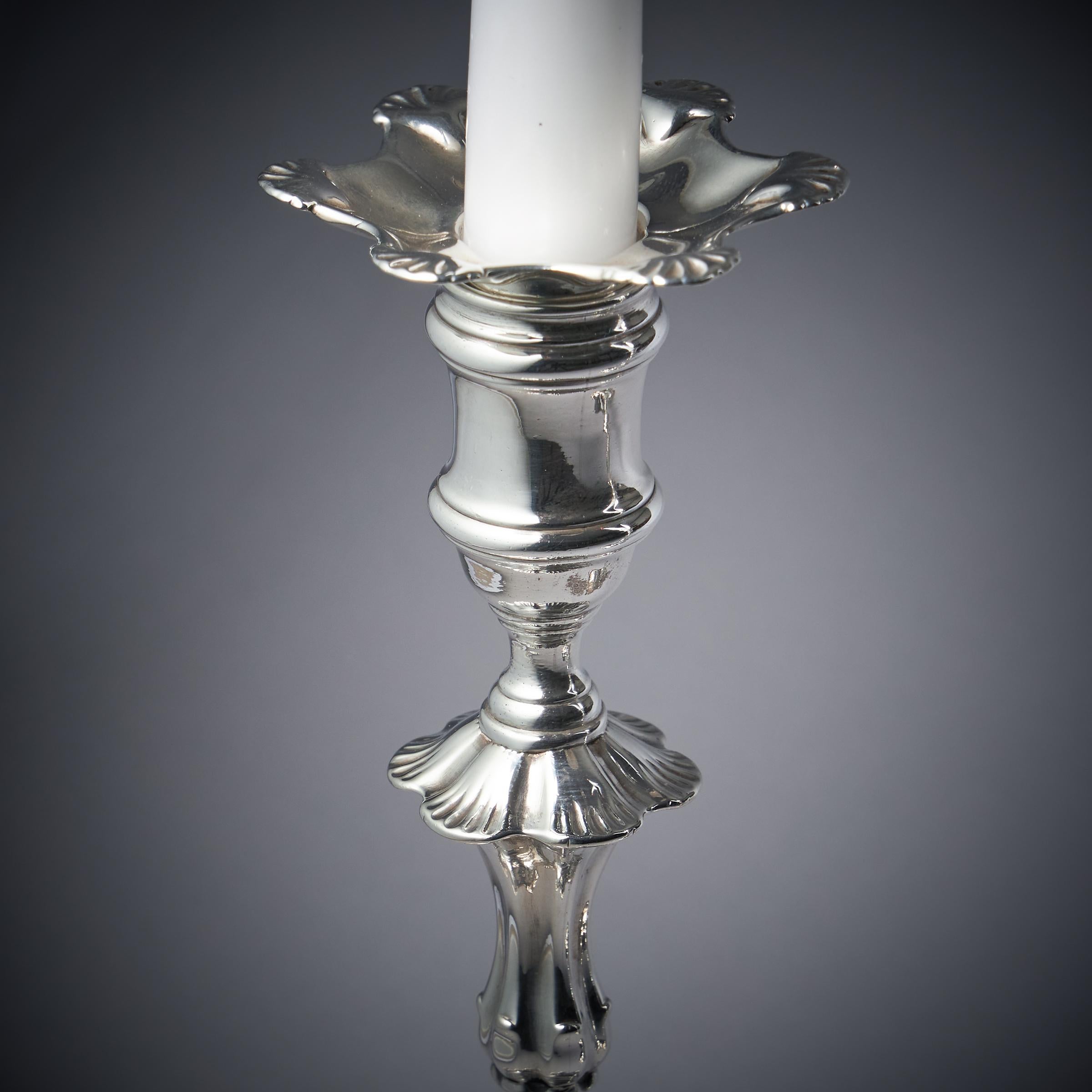 18th Century George II Silver Candlesticks by John Cafe London 1751-7