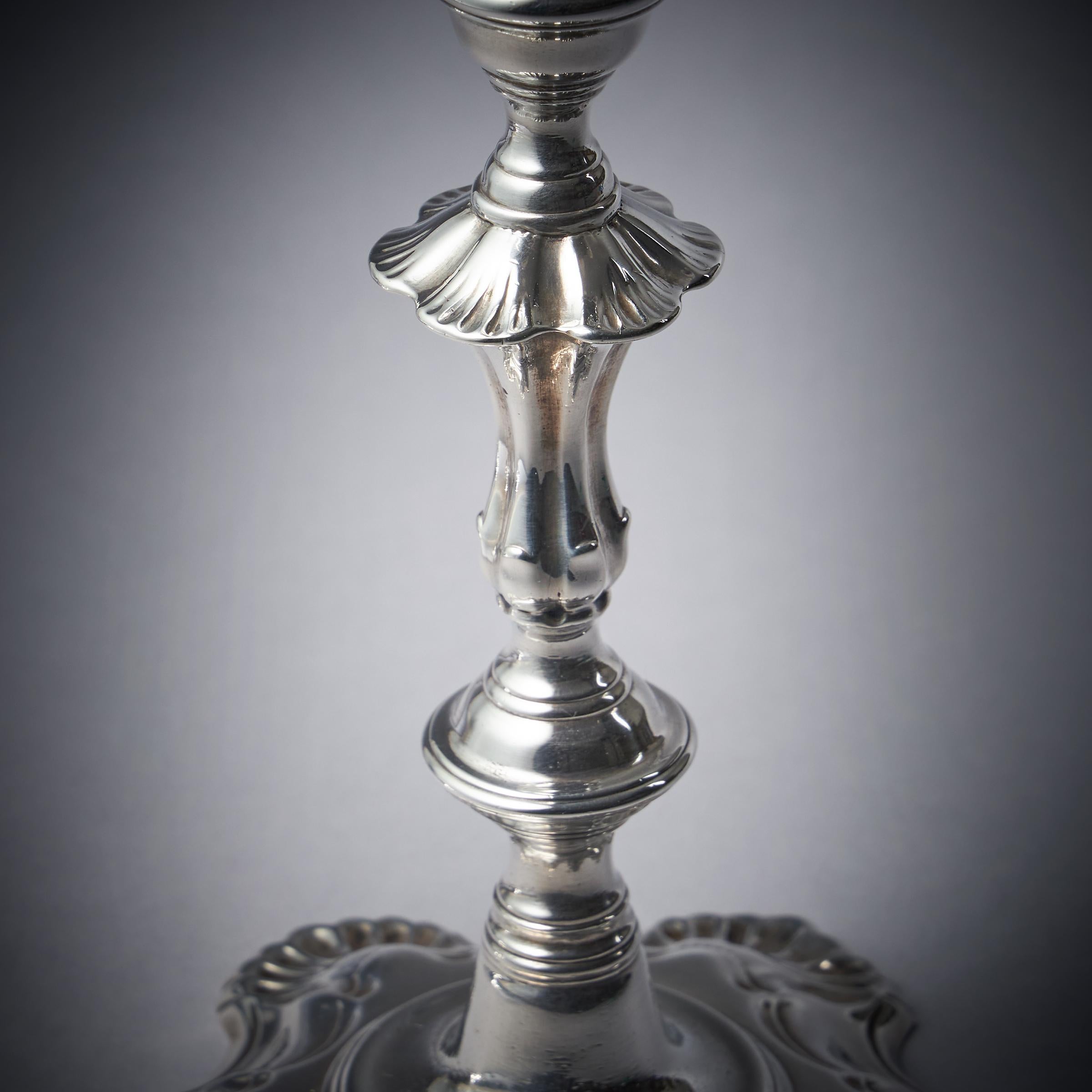 18th Century George II Silver Candlesticks by John Cafe London 1751-9