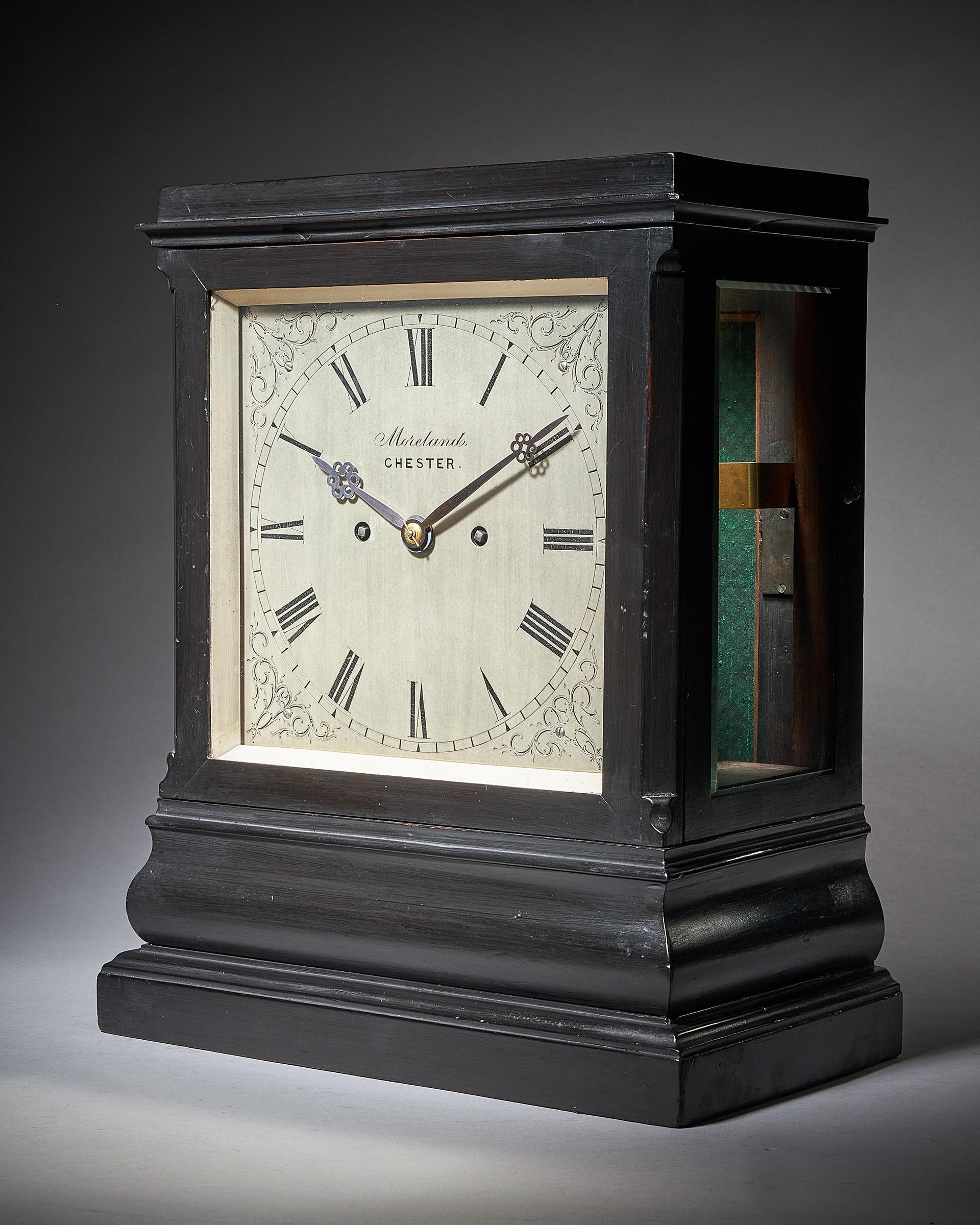 Substantial 19th C. Ebonised Eight-Day Library Table Clock by Moreland Chester 1