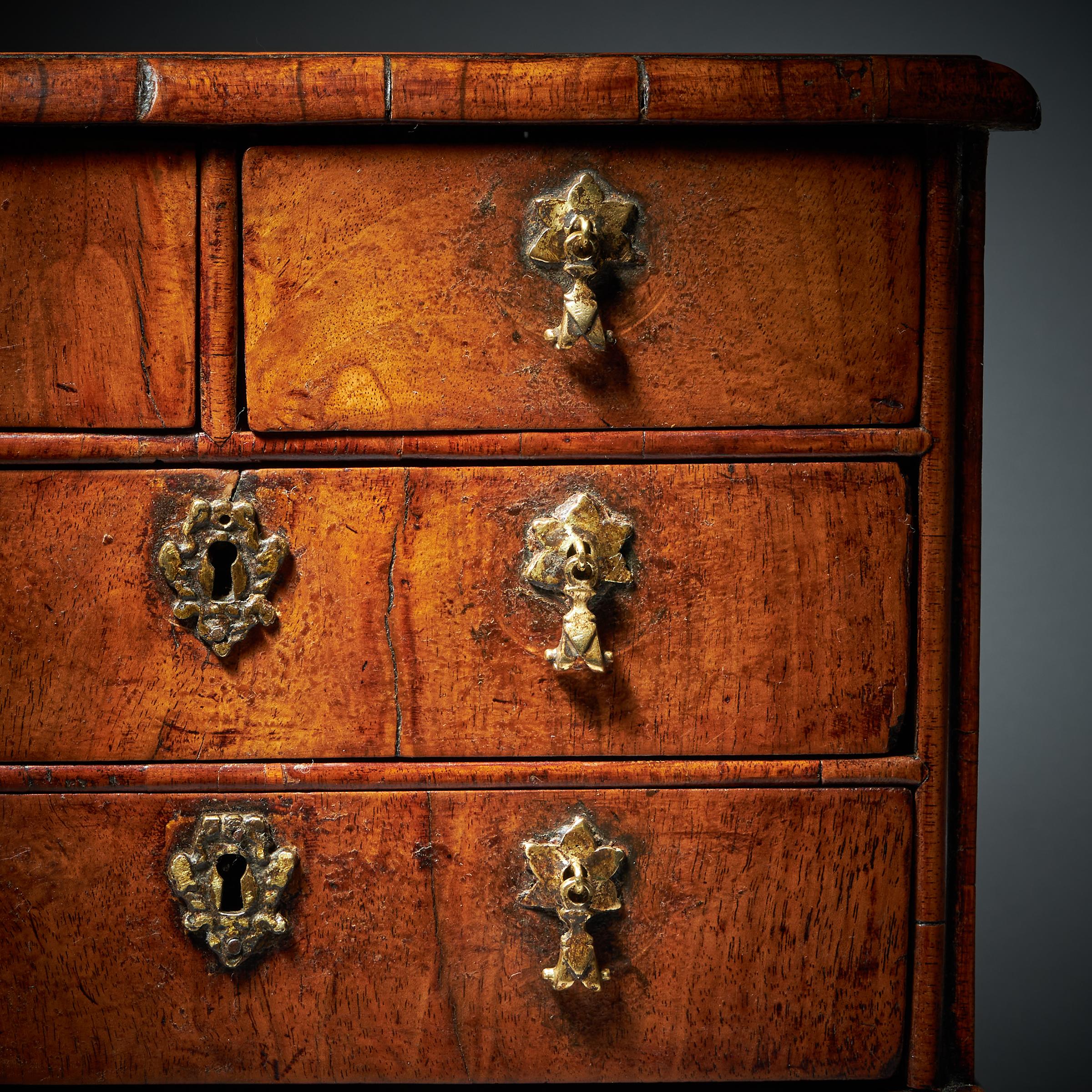 Rare 17th Century Miniature William and Mary Walnut Table Top Chest, circa 1690 12