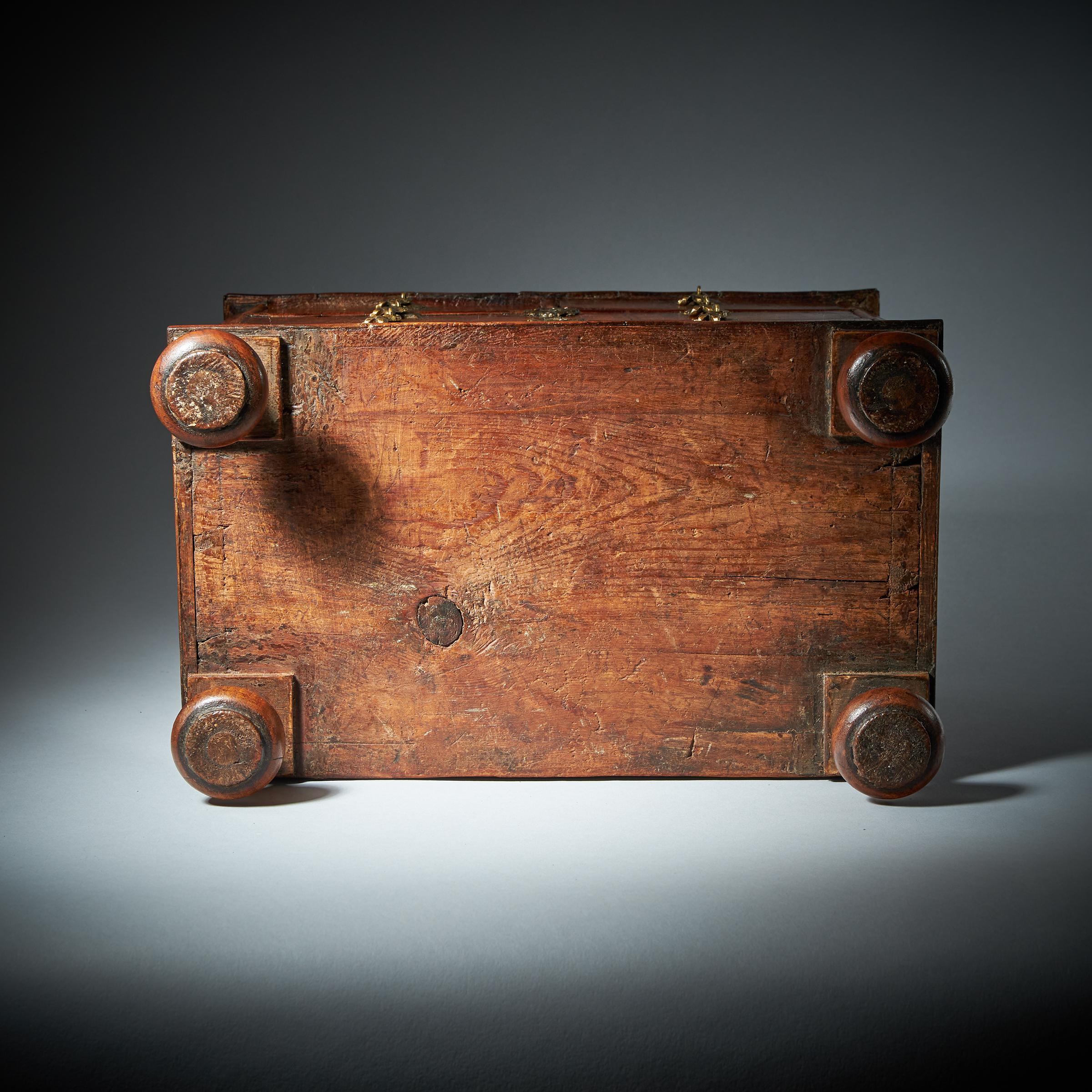 Rare 17th Century Miniature William and Mary Walnut Table Top Chest, circa 1690 14