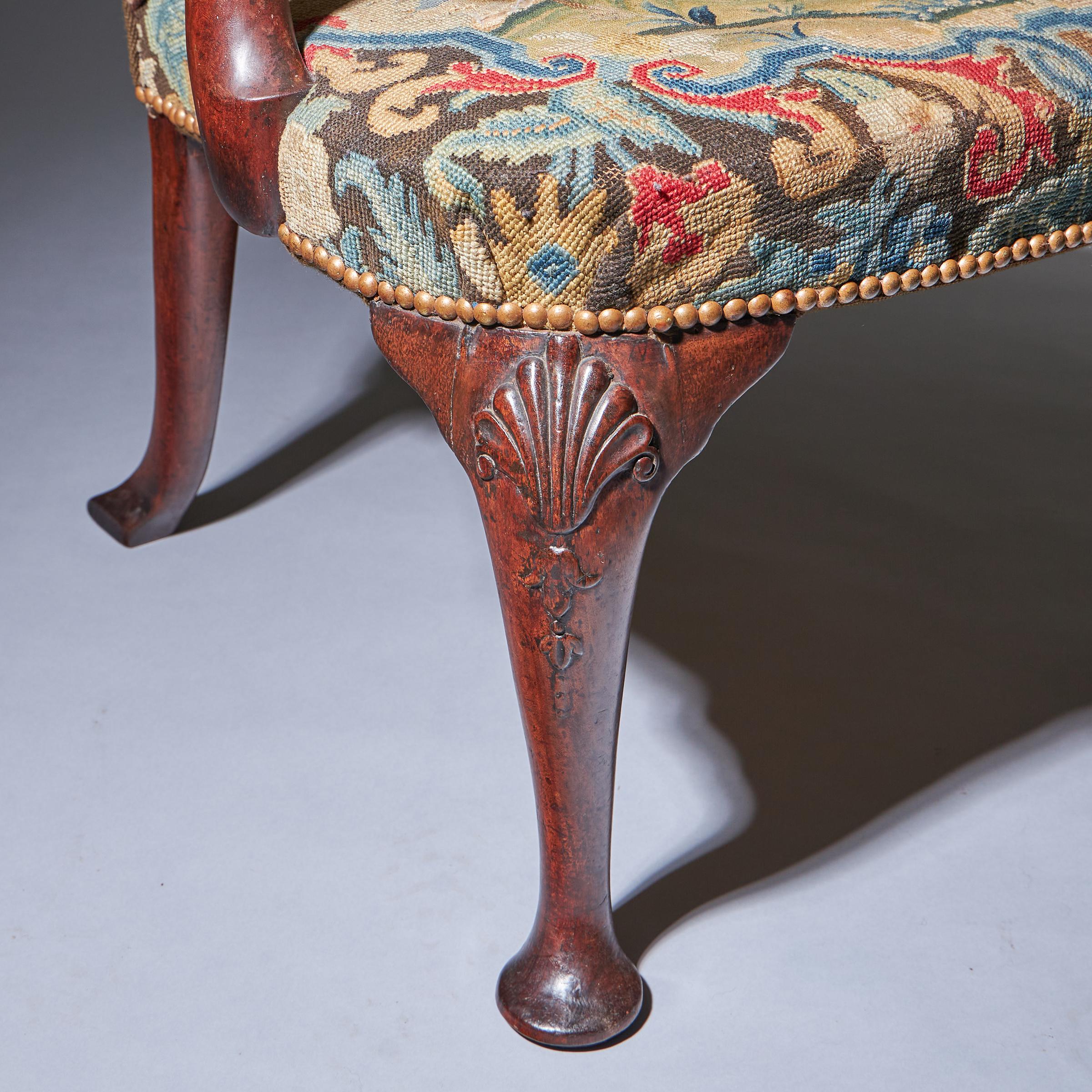 18th Century George I Walnut Shepherds Crook Arm Chair with Period Needlework-10