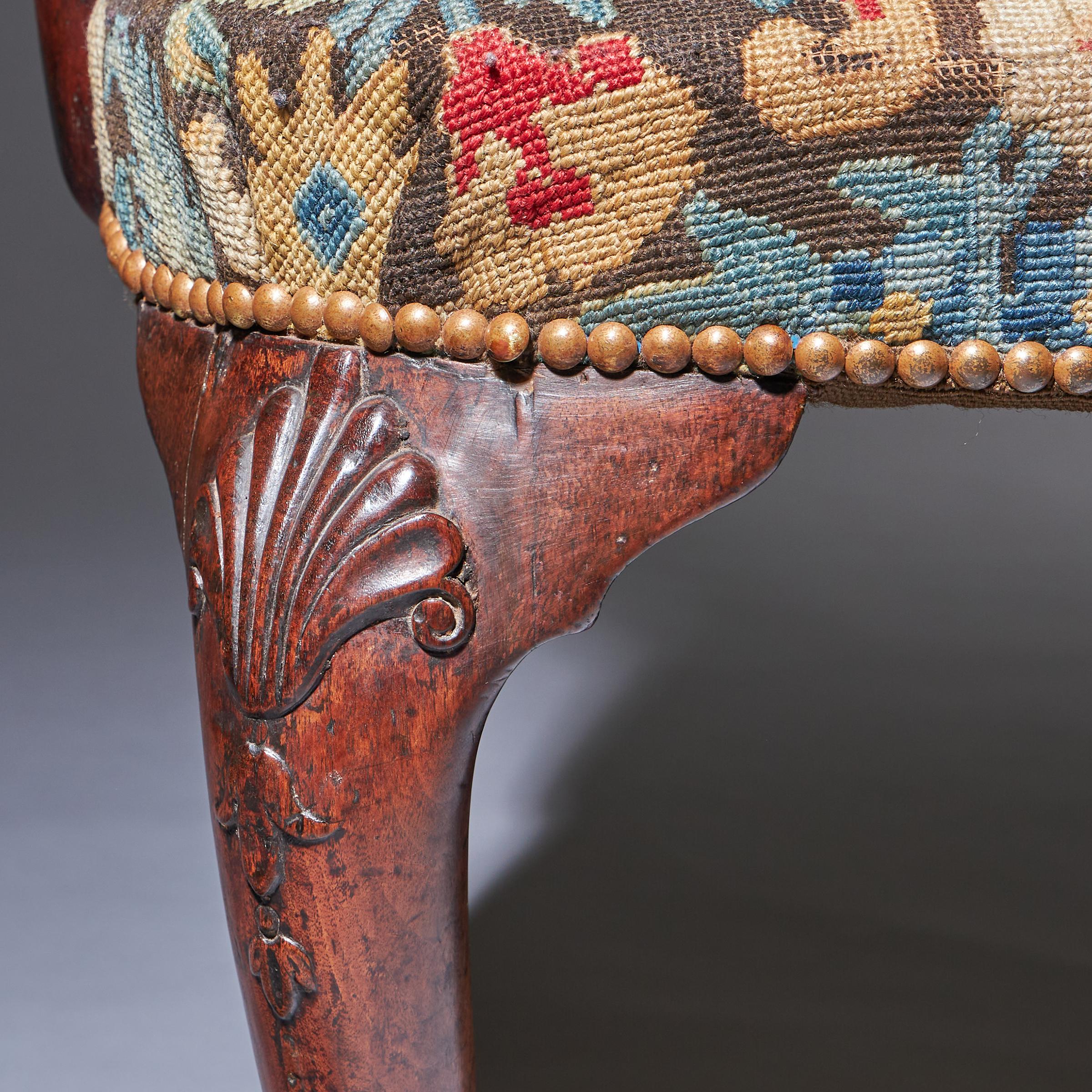 18th Century George I Walnut Shepherds Crook Arm Chair with Period Needlework 12