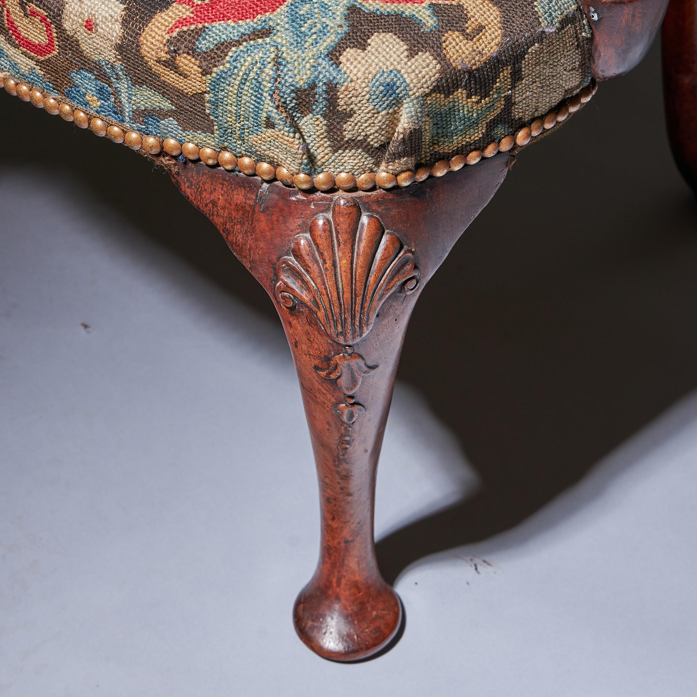 18th Century George I Walnut Shepherds Crook Arm Chair with Period Needlework-14