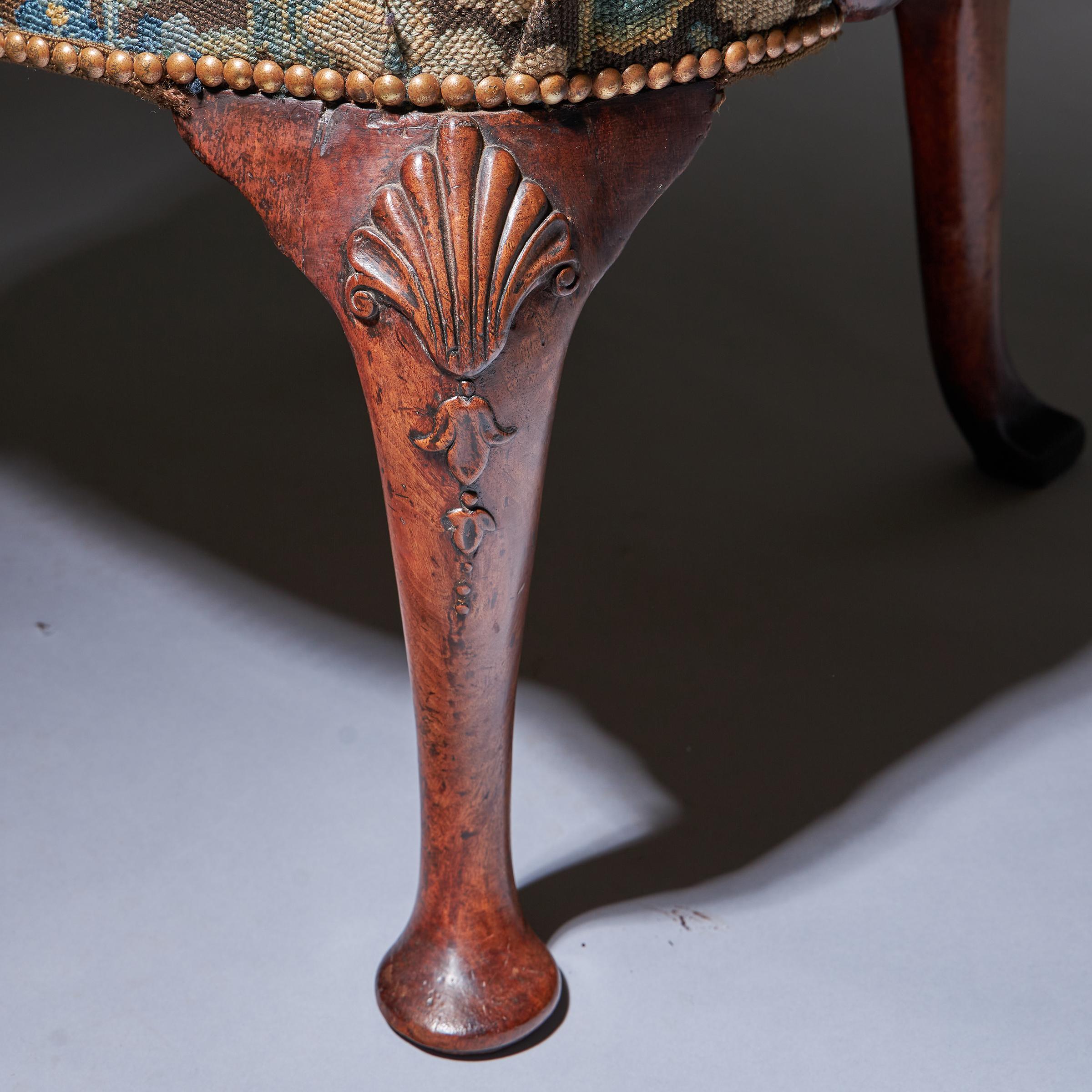 18th Century George I Walnut Shepherds Crook Arm Chair with Period Needlework-16