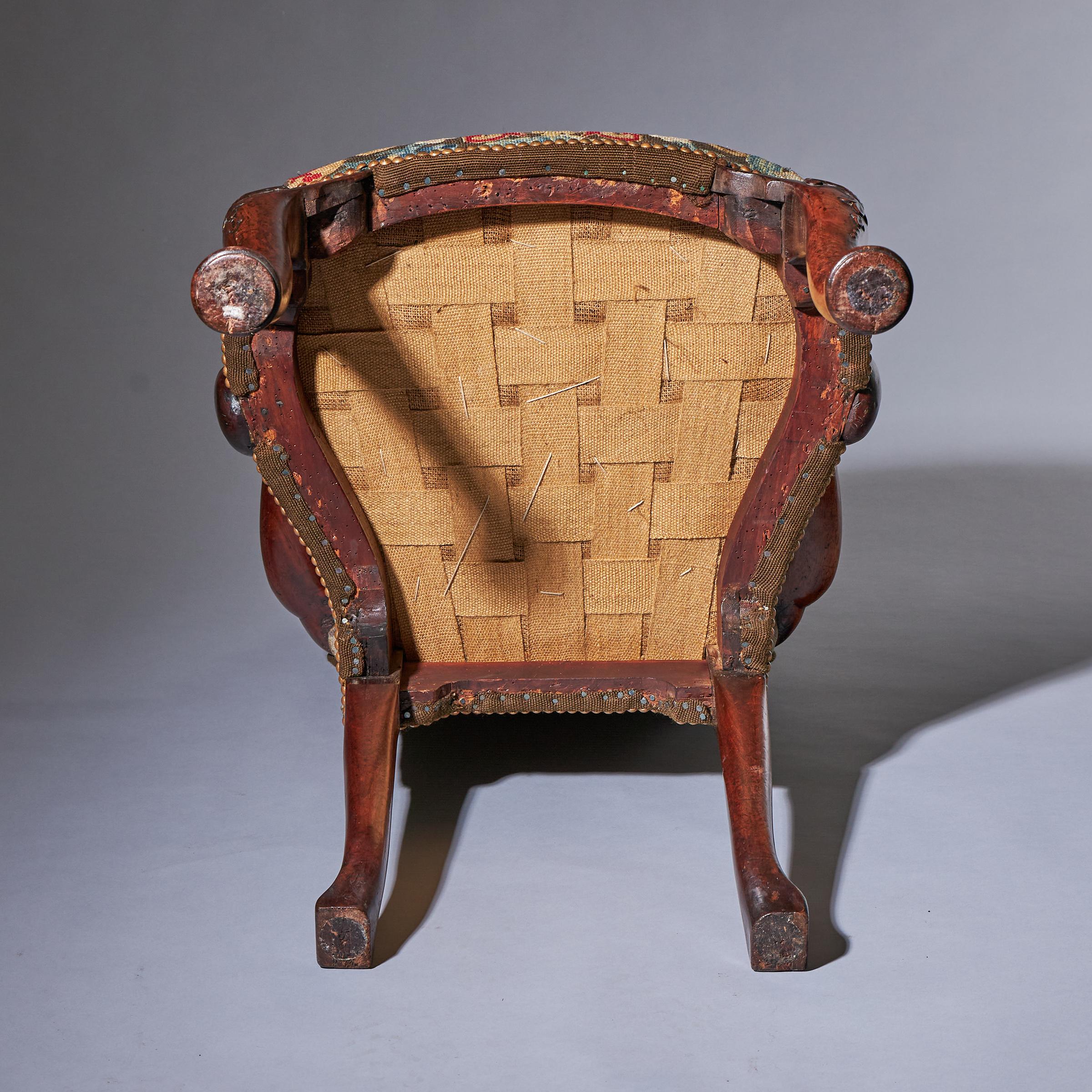 18th Century George I Walnut Shepherds Crook Arm Chair with Period Needlework 19