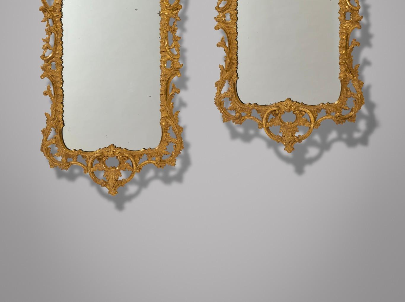 A Rare Pair of George III 18th Century Rocco Giltwood Mirrors, Circa 1750-1760 2