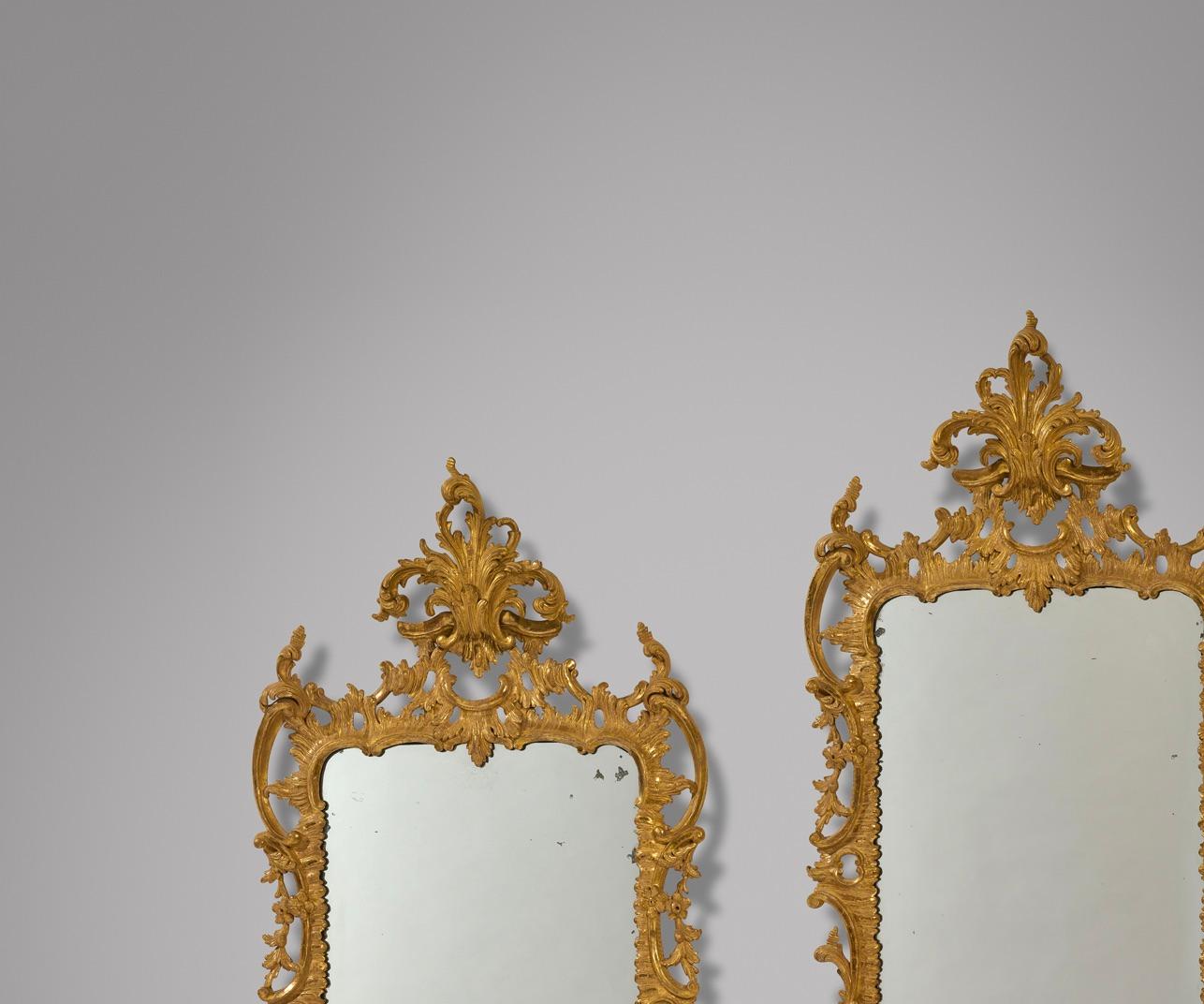 A Rare Pair of George III 18th Century Rocco Giltwood Mirrors, Circa 1750-1760-3