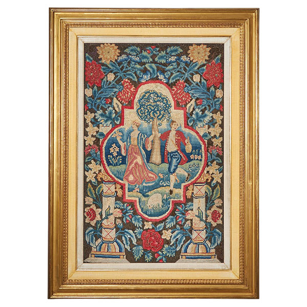 A Rare and Vibrant Framed 18th Century George II Needlework Picture, Circa 1730