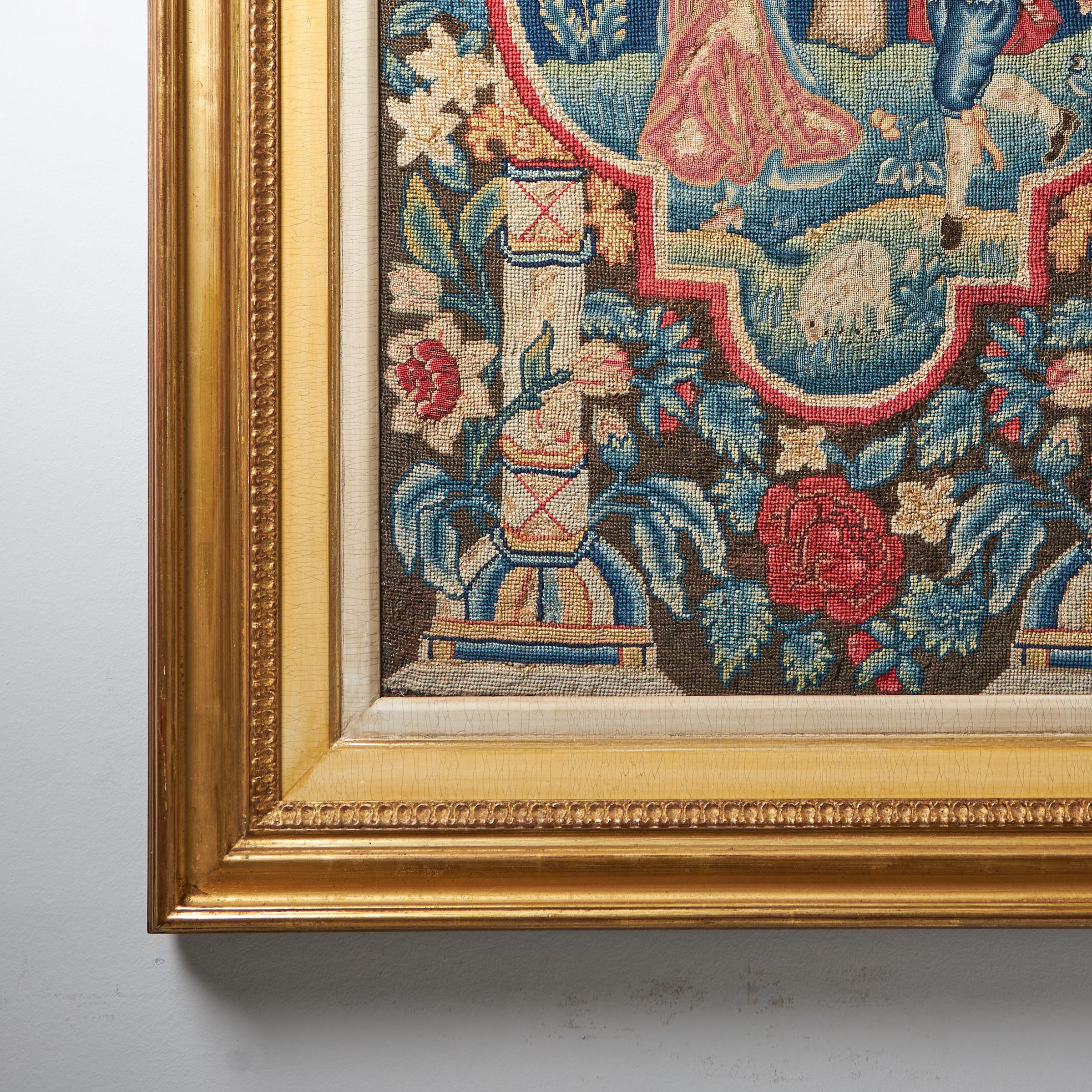 A Rare and Vibrant Framed 18th Century George II Needlework Picture, Circa 1730-1