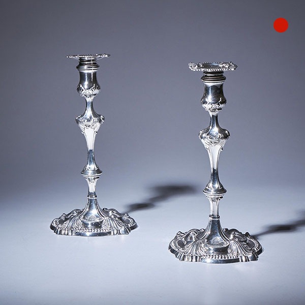 Pair of 18th Century George III Silver Candlesticks by David Bell, London, 1762