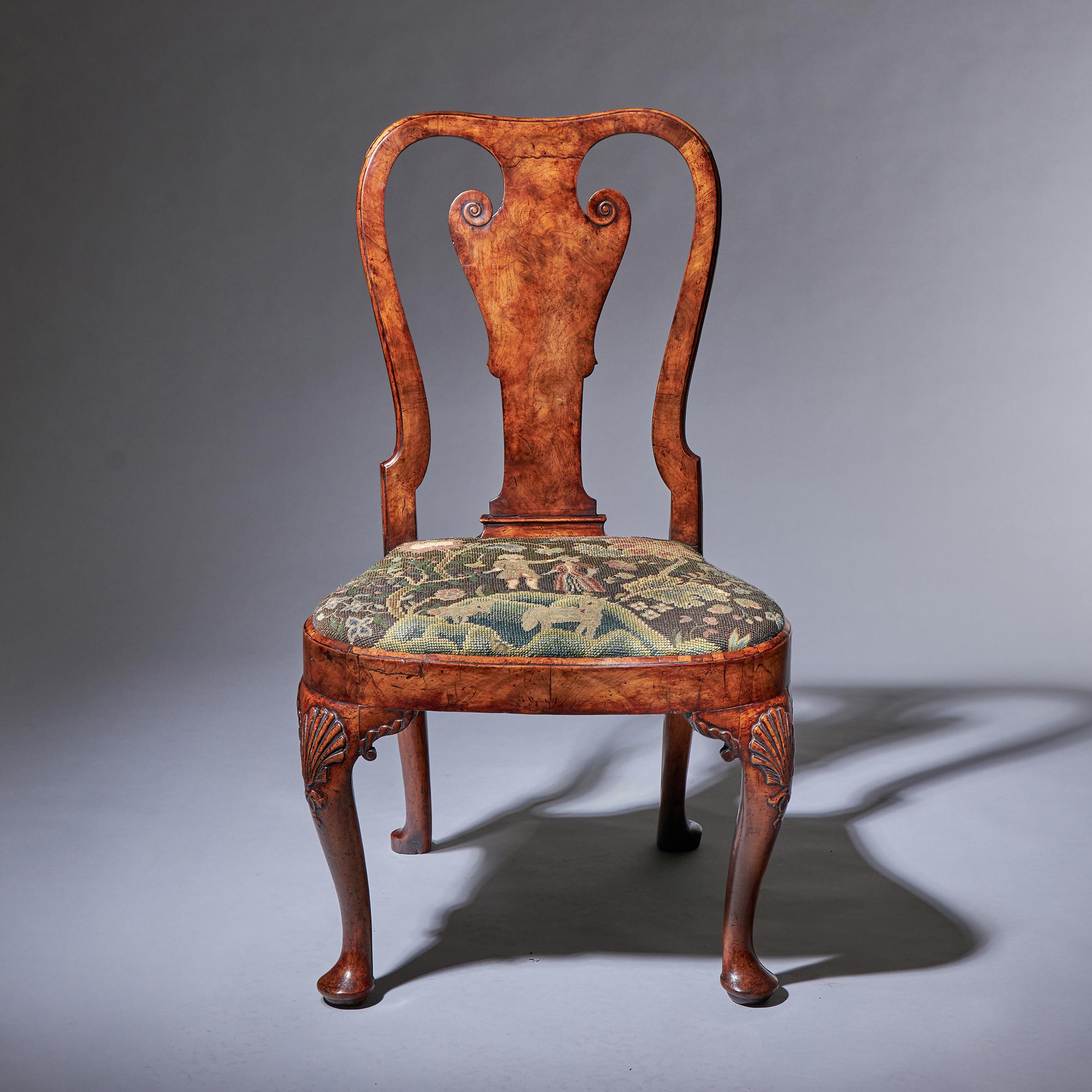 18th Century George I Carved Walnut Chair covered in Period Needlework-1