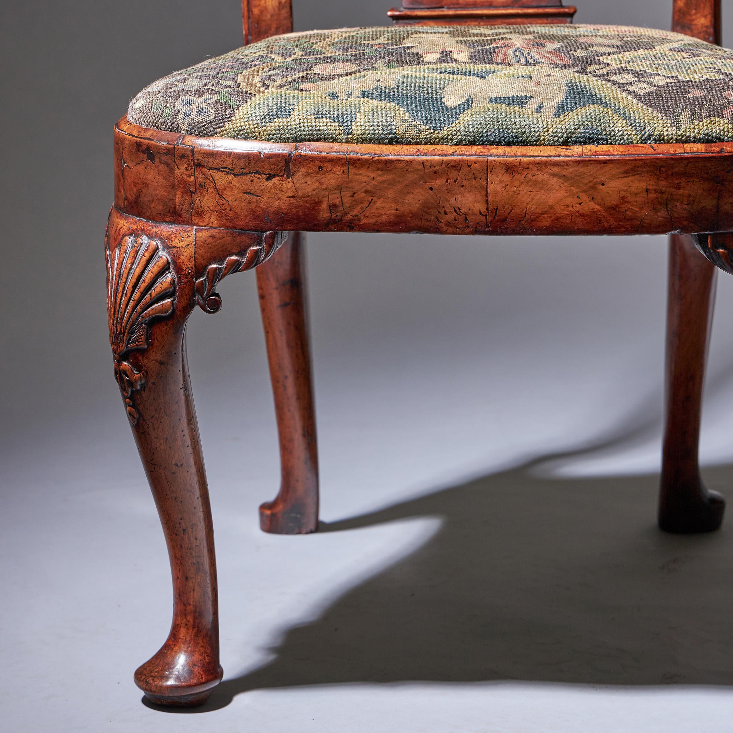 18th Century George I Carved Walnut Chair covered in Period Needlework-10