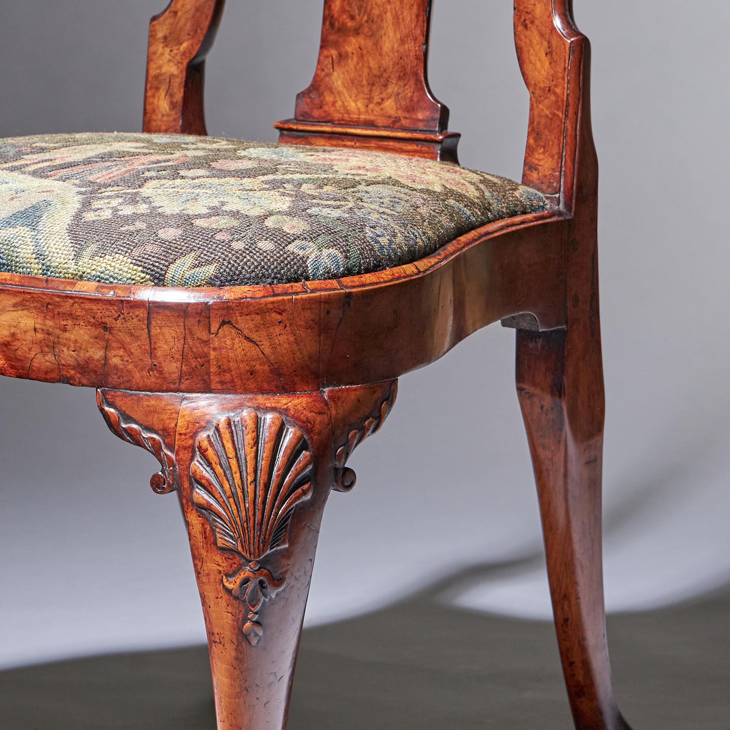 18th Century George I Carved Walnut Chair covered in Period Needlework 11