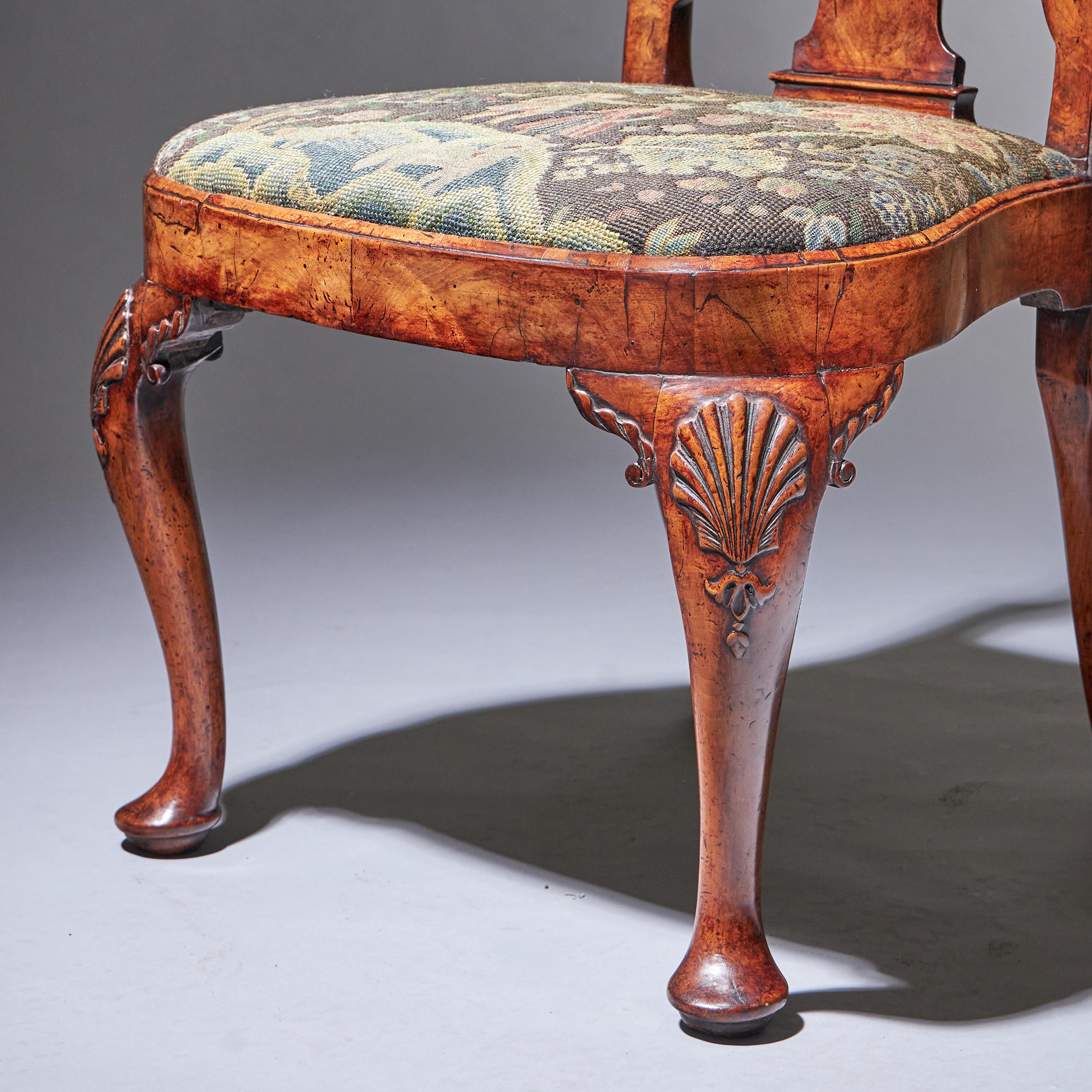 18th Century George I Carved Walnut Chair covered in Period Needlework 12