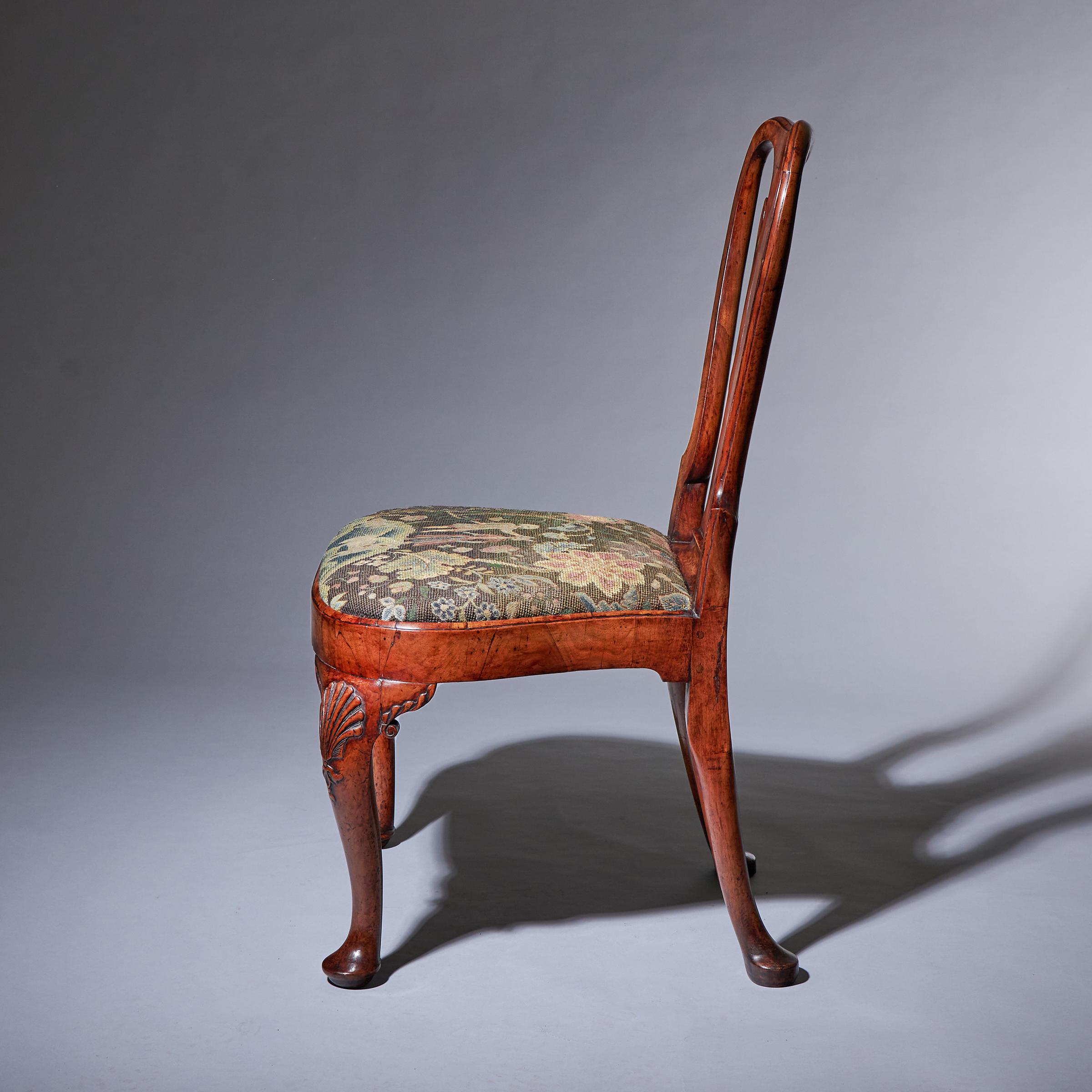 18th Century George I Carved Walnut Chair covered in Period Needlework-3
