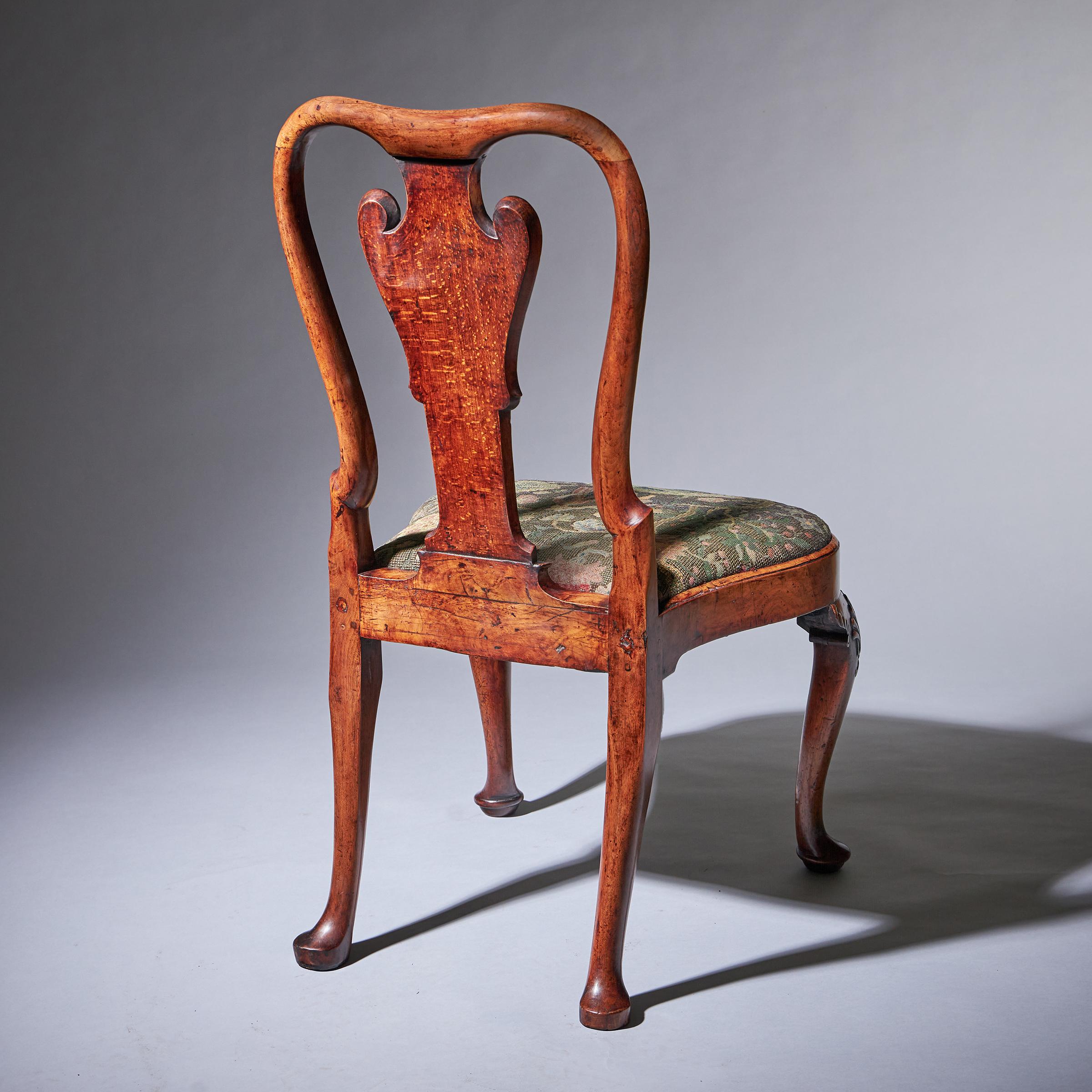 18th Century George I Carved Walnut Chair covered in Period Needlework 4