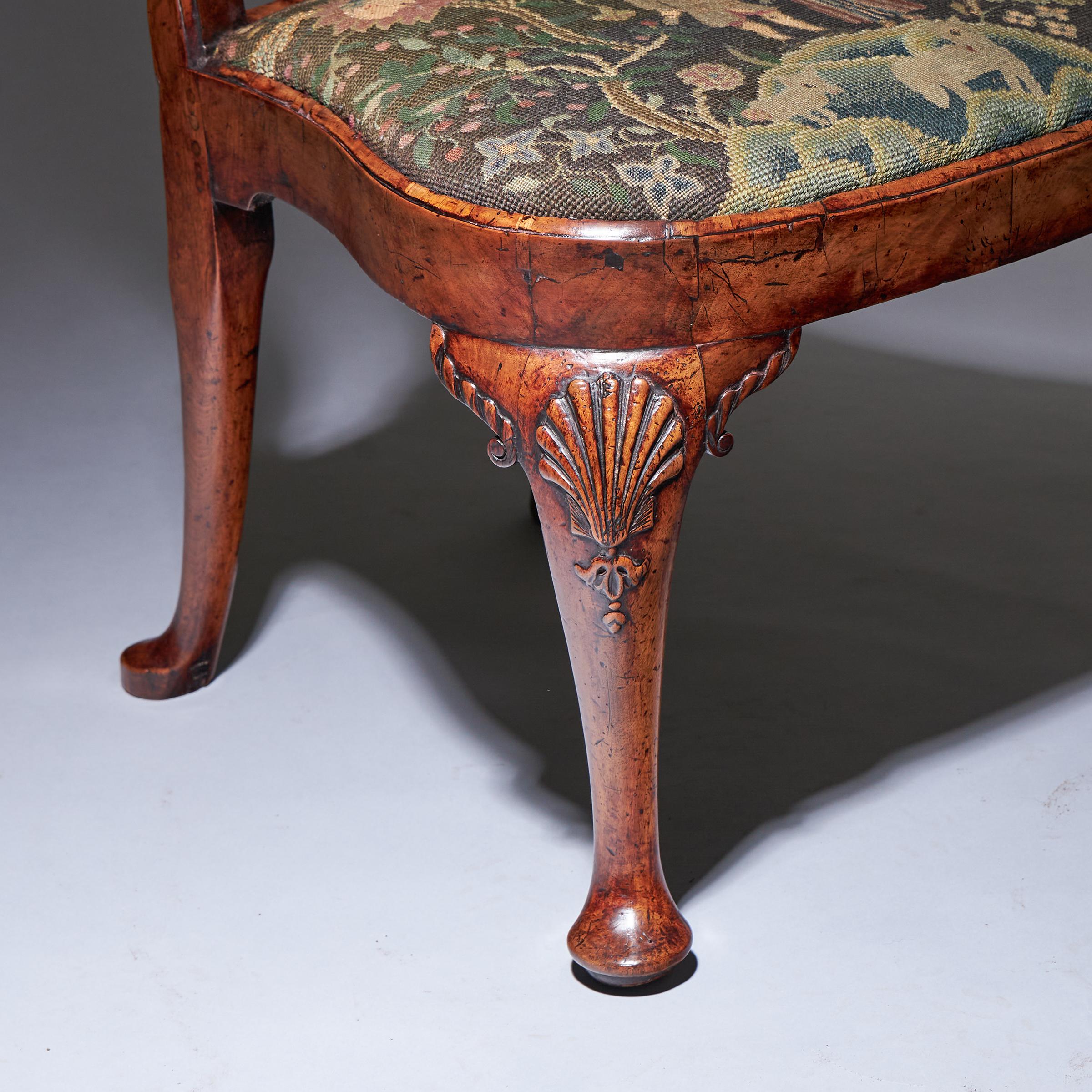 18th Century George I Carved Walnut Chair covered in Period Needlework 6